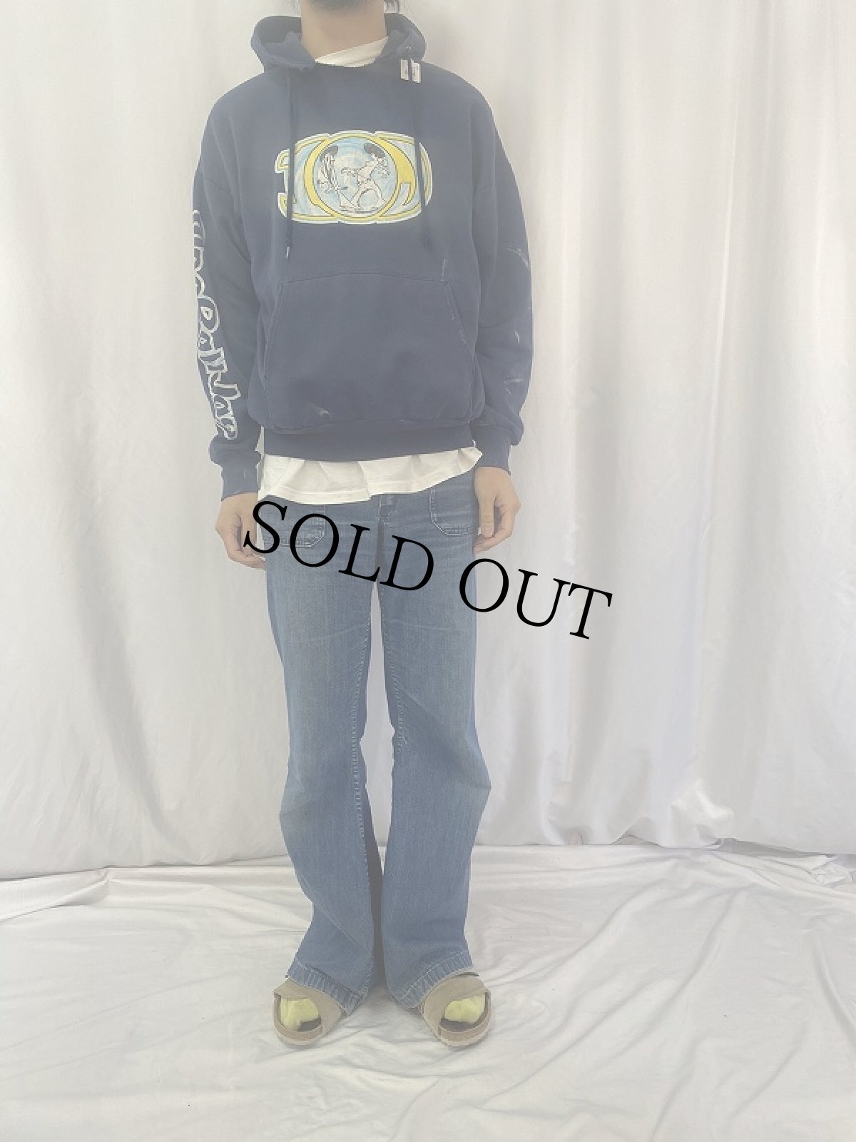 画像2: 90's "One Ball Jay" 袖プリント スウェットフーディー L (2)