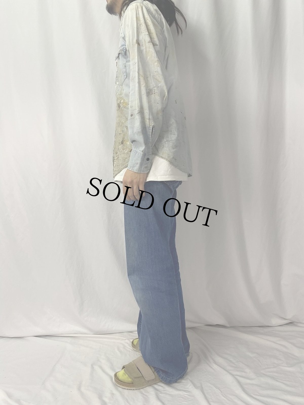 画像3: 70's Levi's ペンキペイント シャンブレーシャツ L (3)