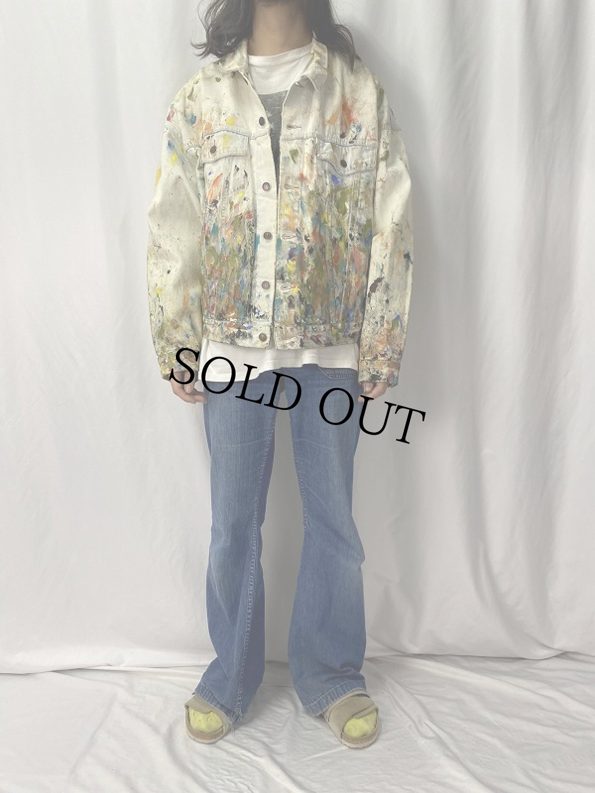 画像2: 90's Levi's 70597 ペンキペイントデニムジャケット XL (2)