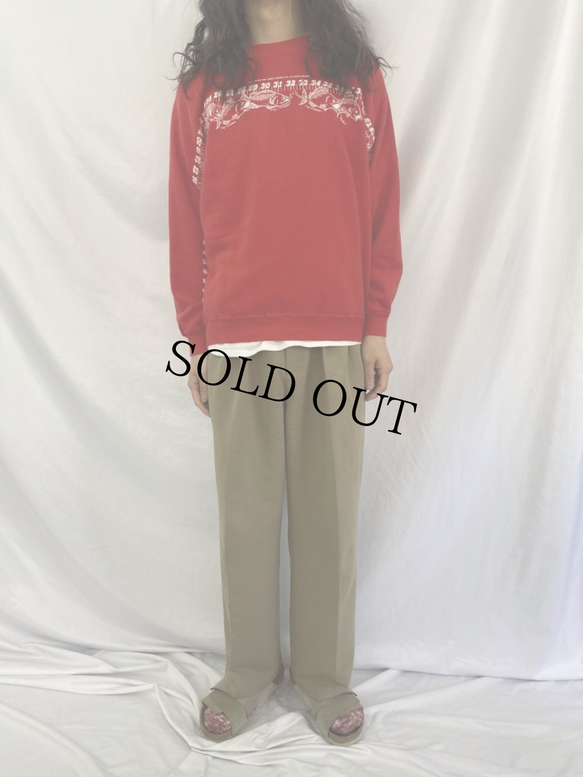 画像2: 80's USA製 "THE GREAT Fish Story SHIRT" 魚プリント ラグランスウェット L (2)