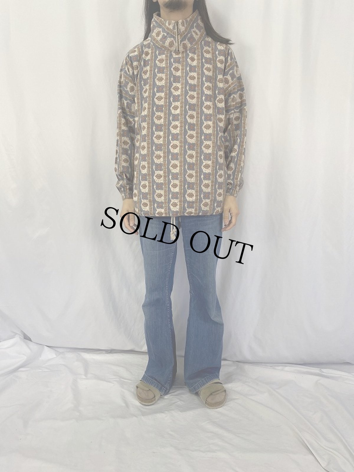 画像2: 90's LANDS'END USA製 総柄 フランネルプルオーバー M (2)