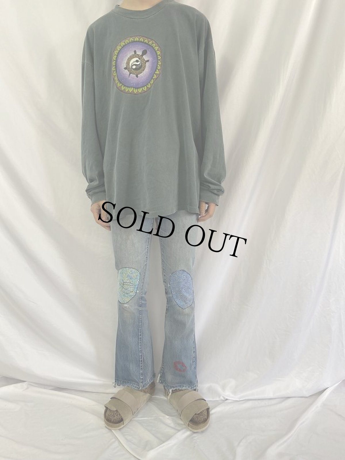 画像2: 70's Levi's 517 66single "BOOT CUT" パッチワークリメイク デニムパンツ W28 (2)