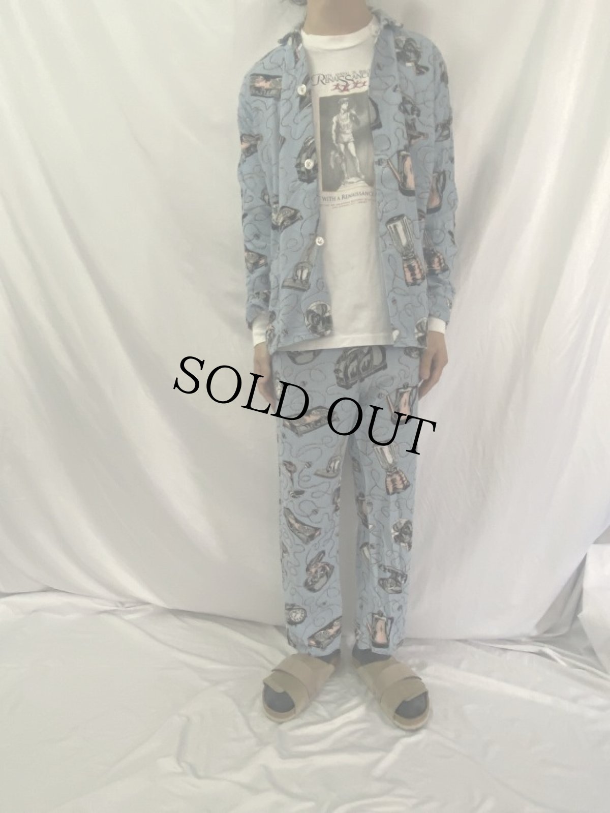 画像2: 80's SHADOW BOXER USA製 家電柄 プリントネルシャツ/イージーパンツ SETUP M (2)