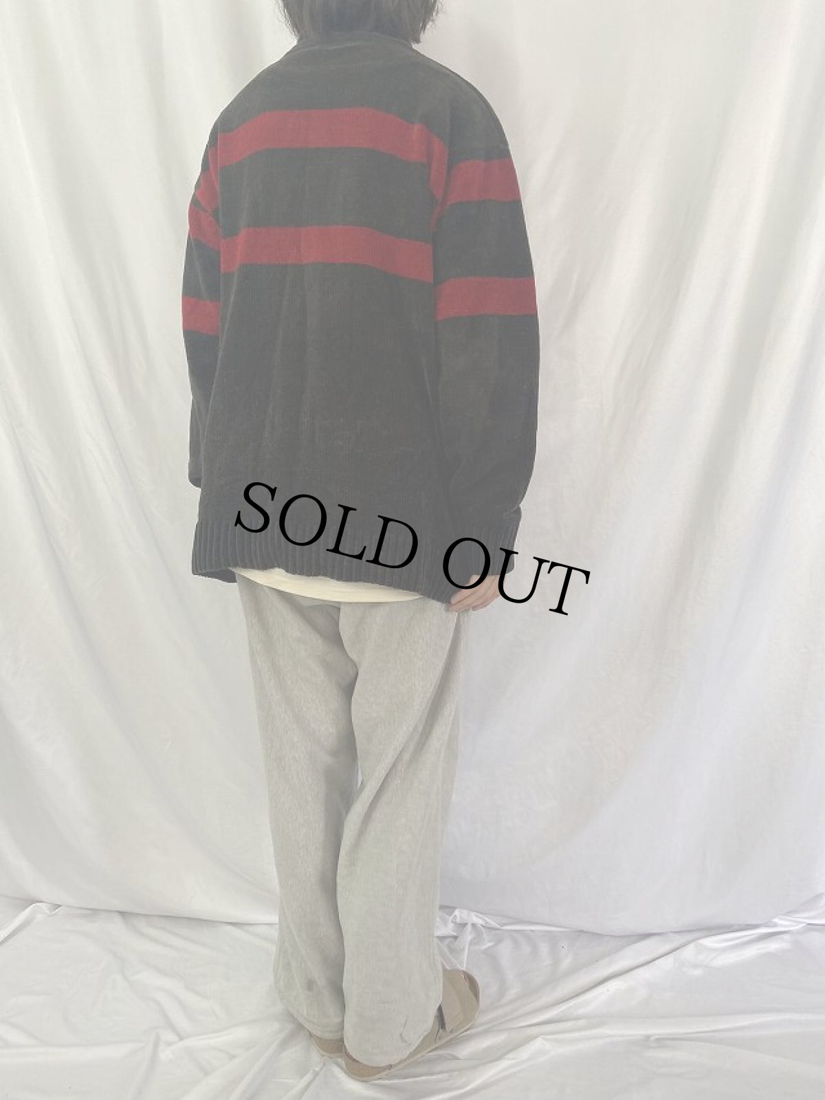 画像4: ブートGUCCI ボーダー柄 ロゴ刺繍 モックネックベロアカットソー XL (4)