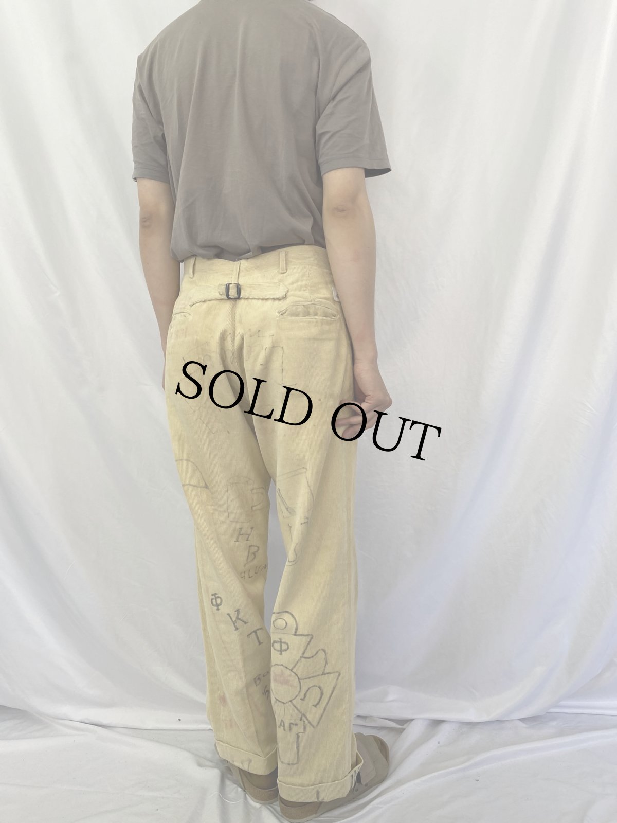 画像4: 50's シンチバック コーデュロイ メモリアルパンツ W33 (4)