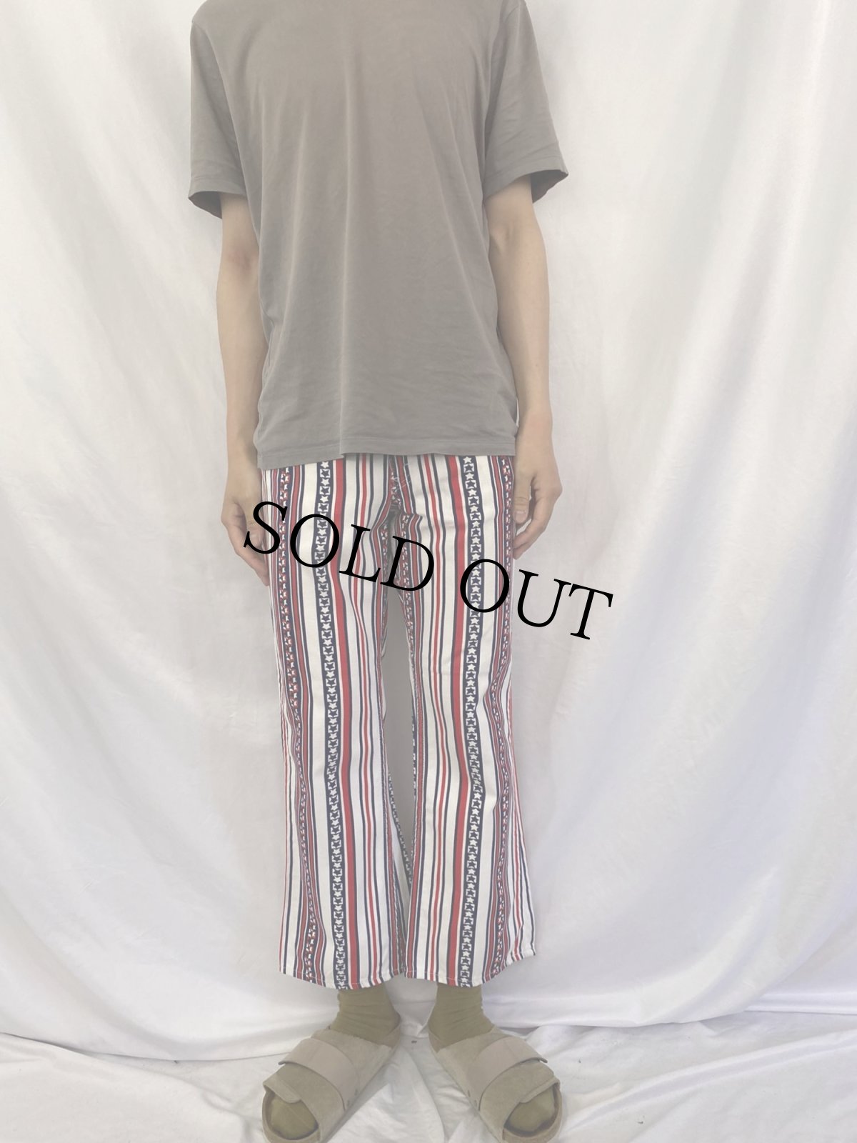 画像2: 70's LEVI'S BIGE ストライプ柄 フレアパンツ W31 (2)