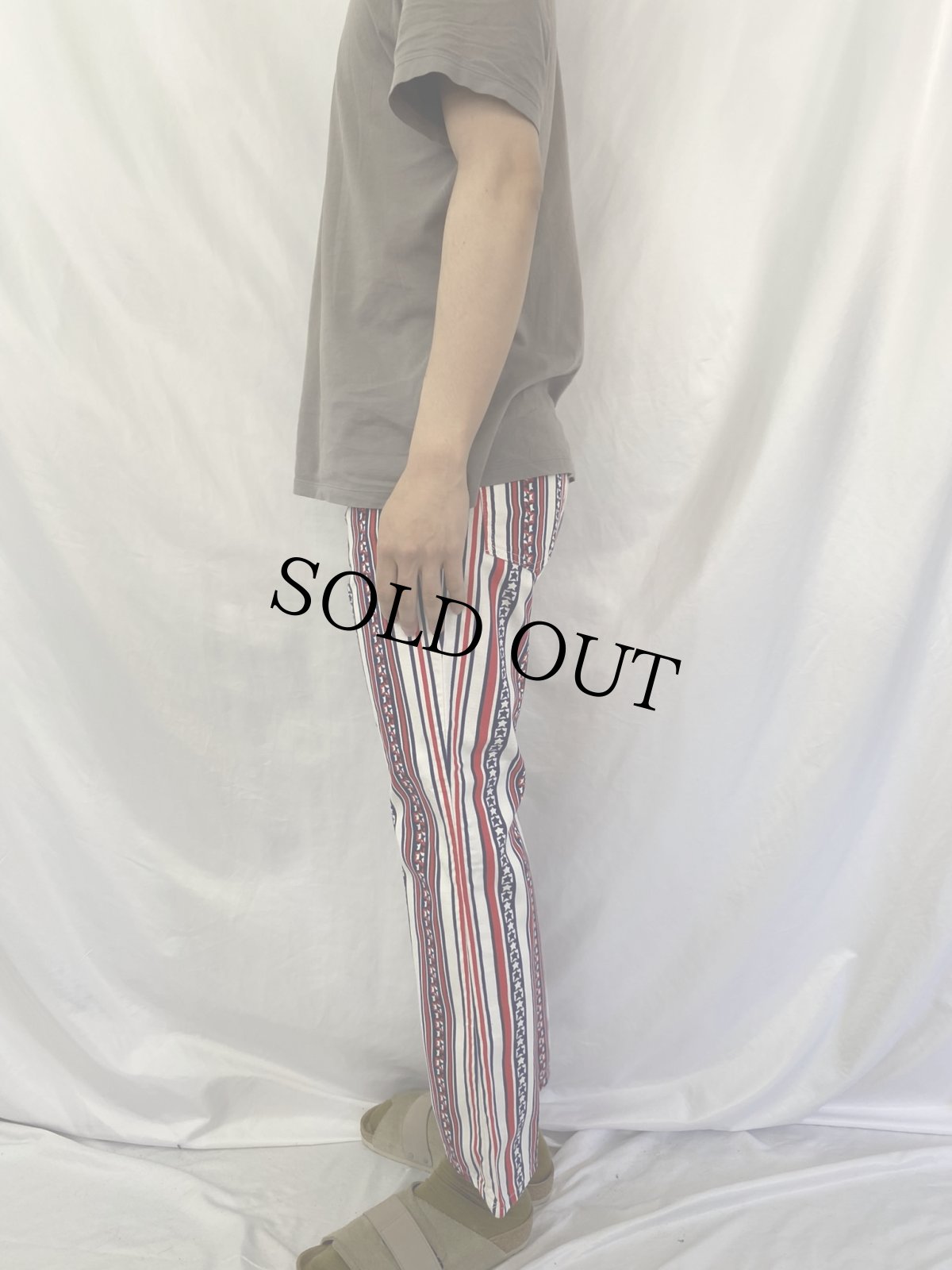 画像3: 70's LEVI'S BIGE ストライプ柄 フレアパンツ W31 (3)