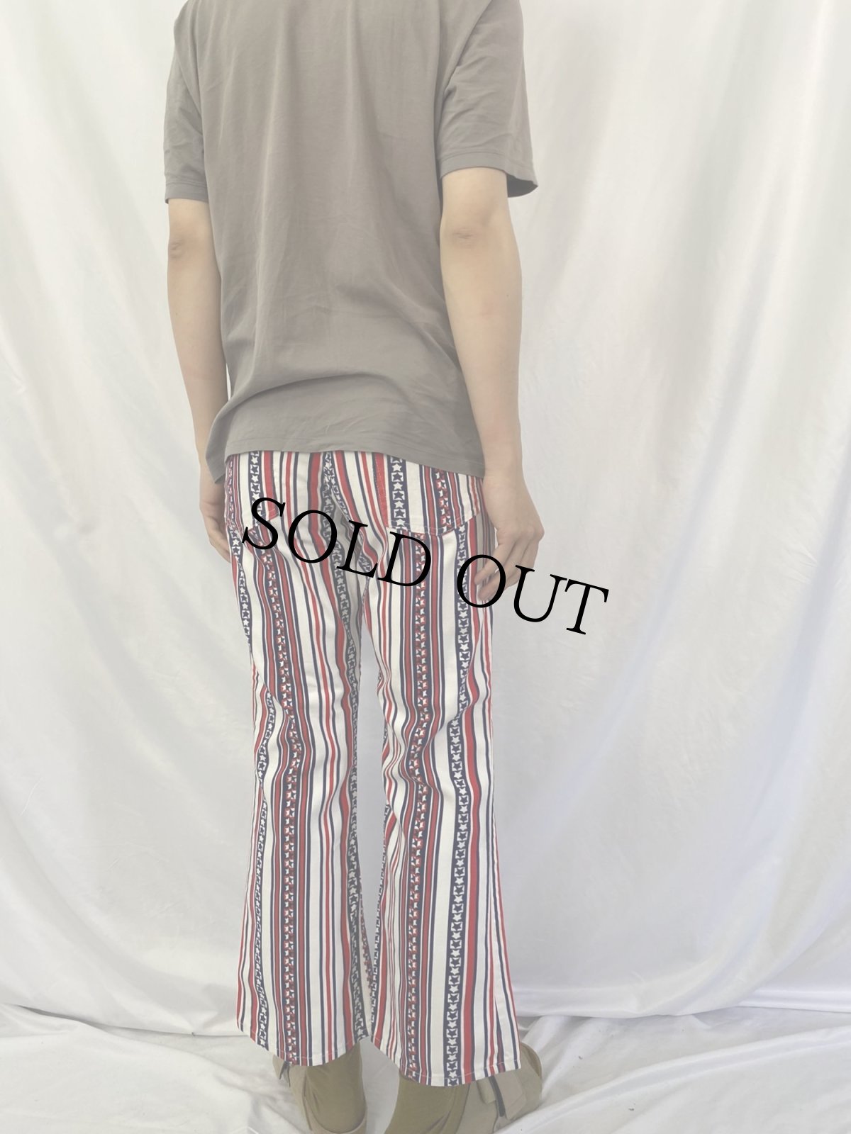 画像4: 70's LEVI'S BIGE ストライプ柄 フレアパンツ W31 (4)