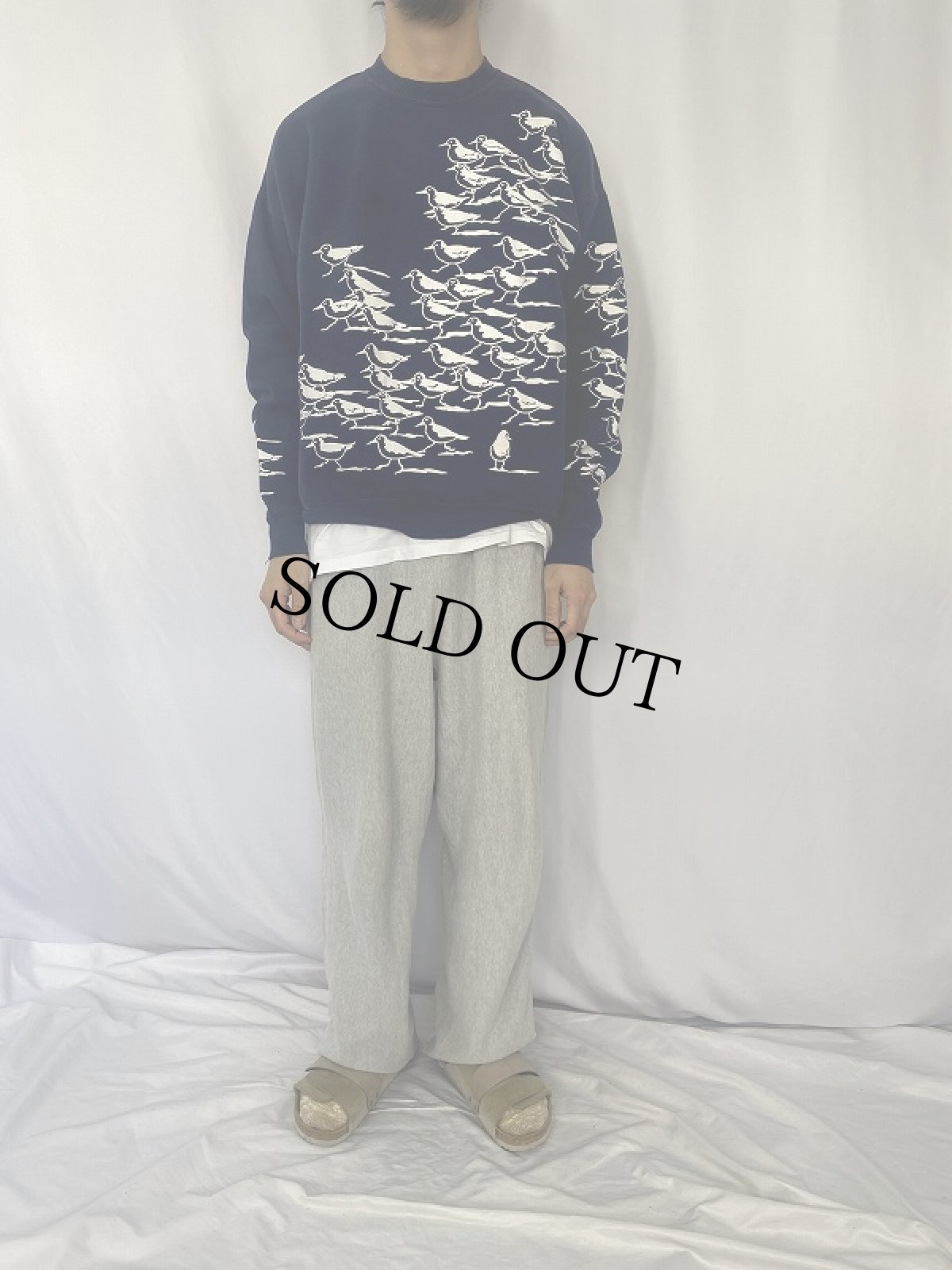 画像2: 90's MICHIGAN RAG CO. USA製 カモメ柄 プリントスウェット NAVY (2)