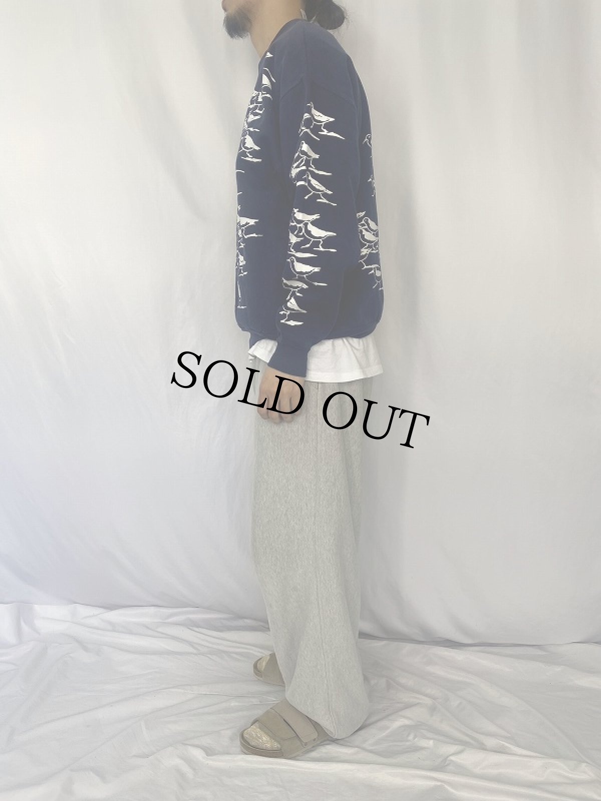 画像3: 90's MICHIGAN RAG CO. USA製 カモメ柄 プリントスウェット NAVY (3)