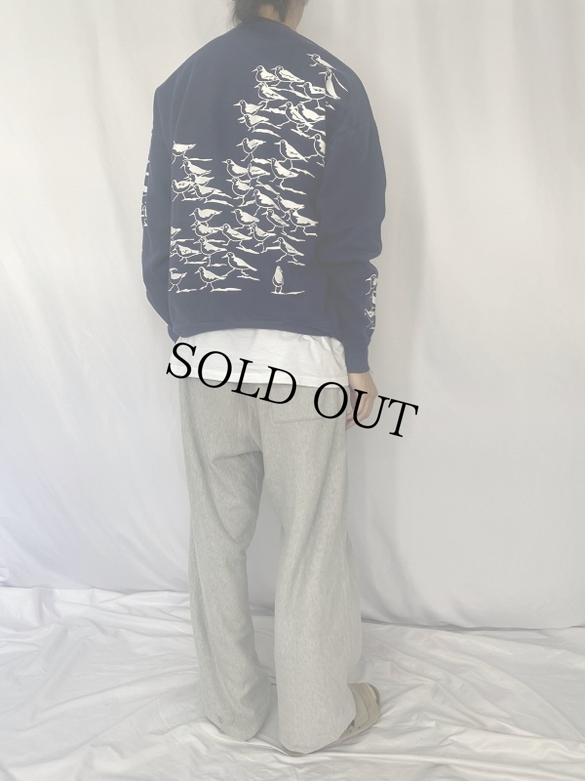 画像4: 90's MICHIGAN RAG CO. USA製 カモメ柄 プリントスウェット NAVY (4)