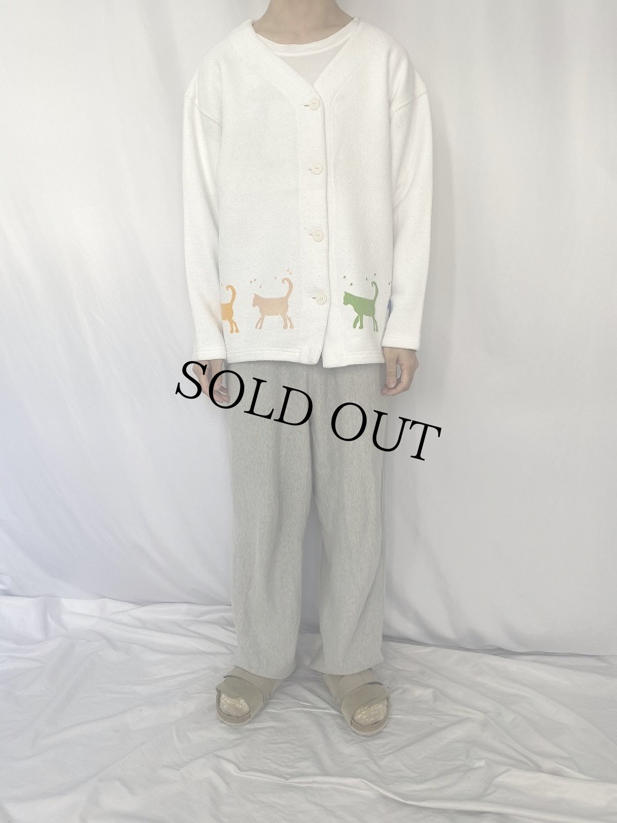 画像2: 90's MICHIGAN RAG CO. USA製 ネコ柄 カーディガン  (2)