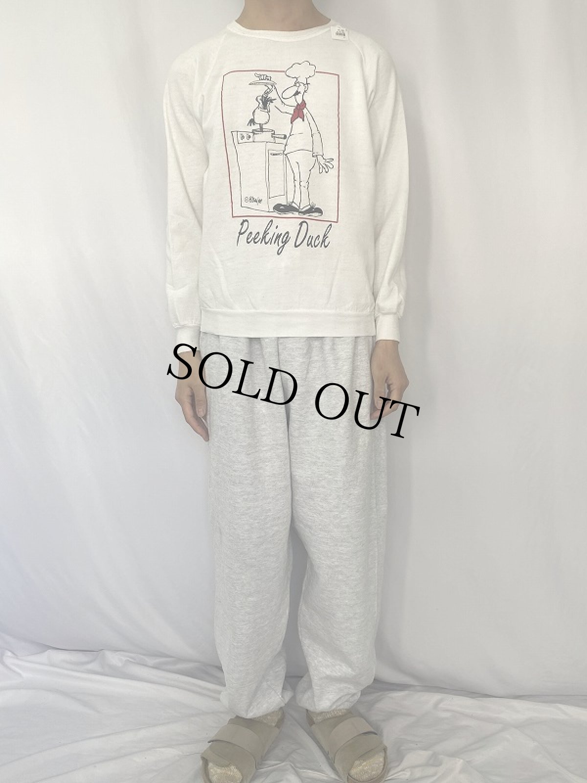 画像2: 80's CANADA製 "Peeking Duck" シュールイラストプリントスウェット L (2)