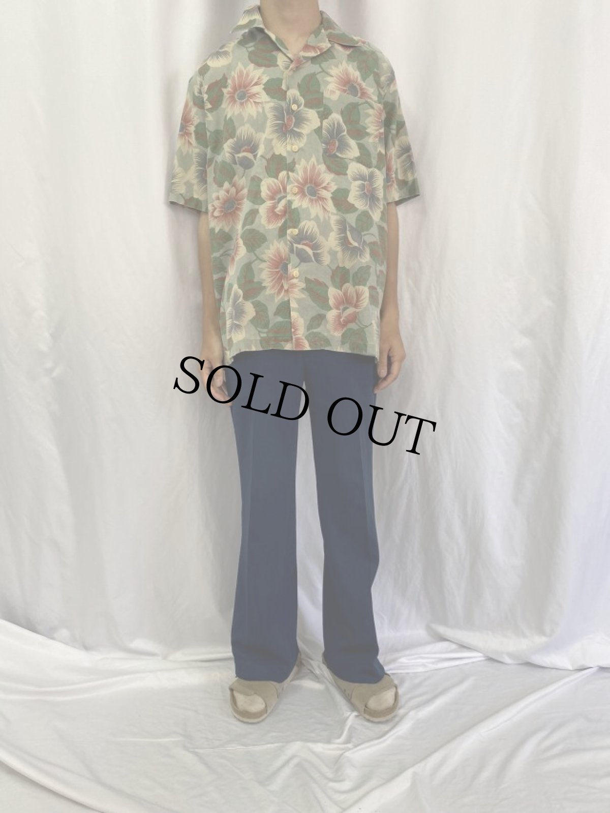 画像2: 90's POLO Ralph Lauren ハイビスカス柄 コットン×リネン アロハシャツ M (2)