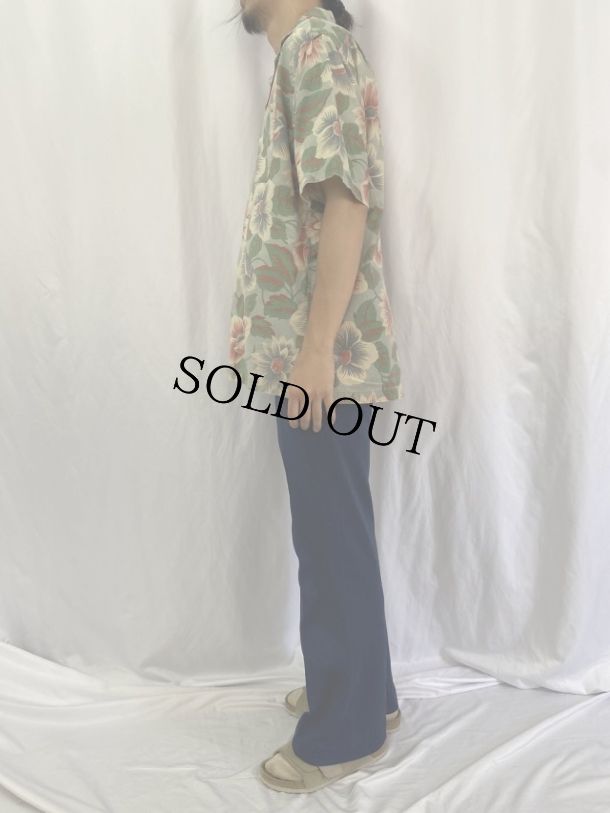 画像3: 90's POLO Ralph Lauren ハイビスカス柄 コットン×リネン アロハシャツ M (3)