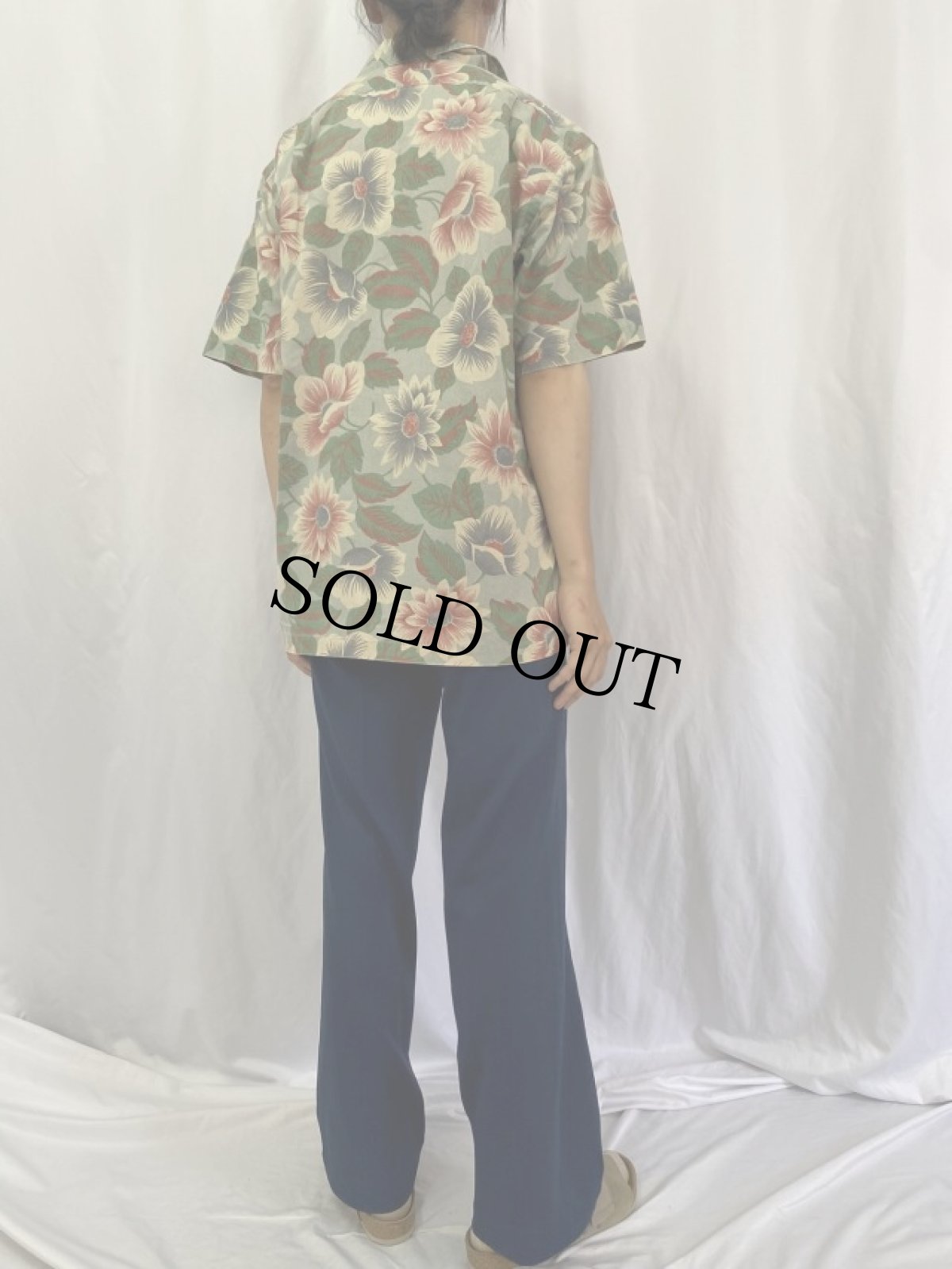 画像4: 90's POLO Ralph Lauren ハイビスカス柄 コットン×リネン アロハシャツ M (4)