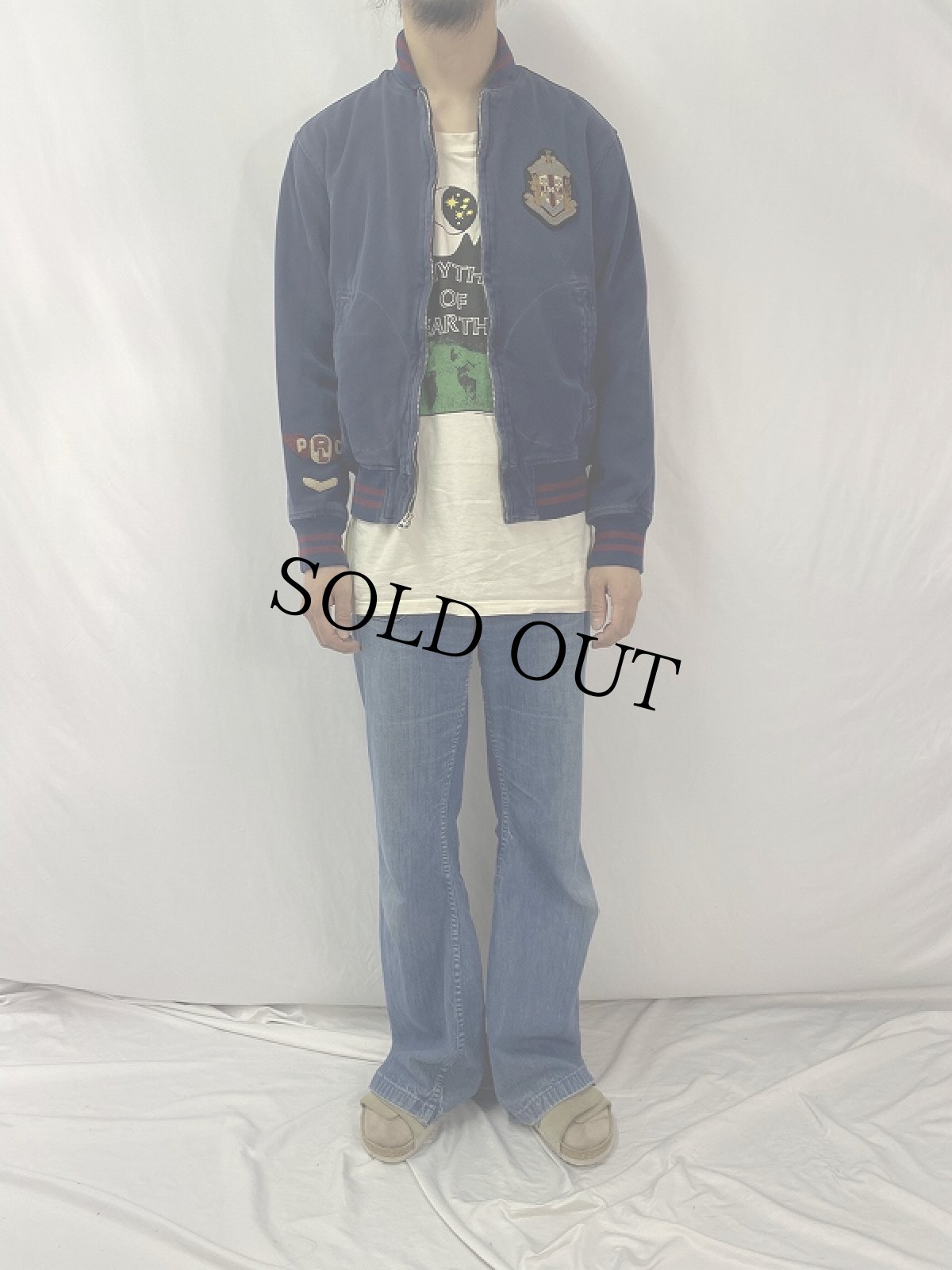 画像2: POLO Ralph Lauren パッチ付き コットンツイルスタジャン NAVY M (2)