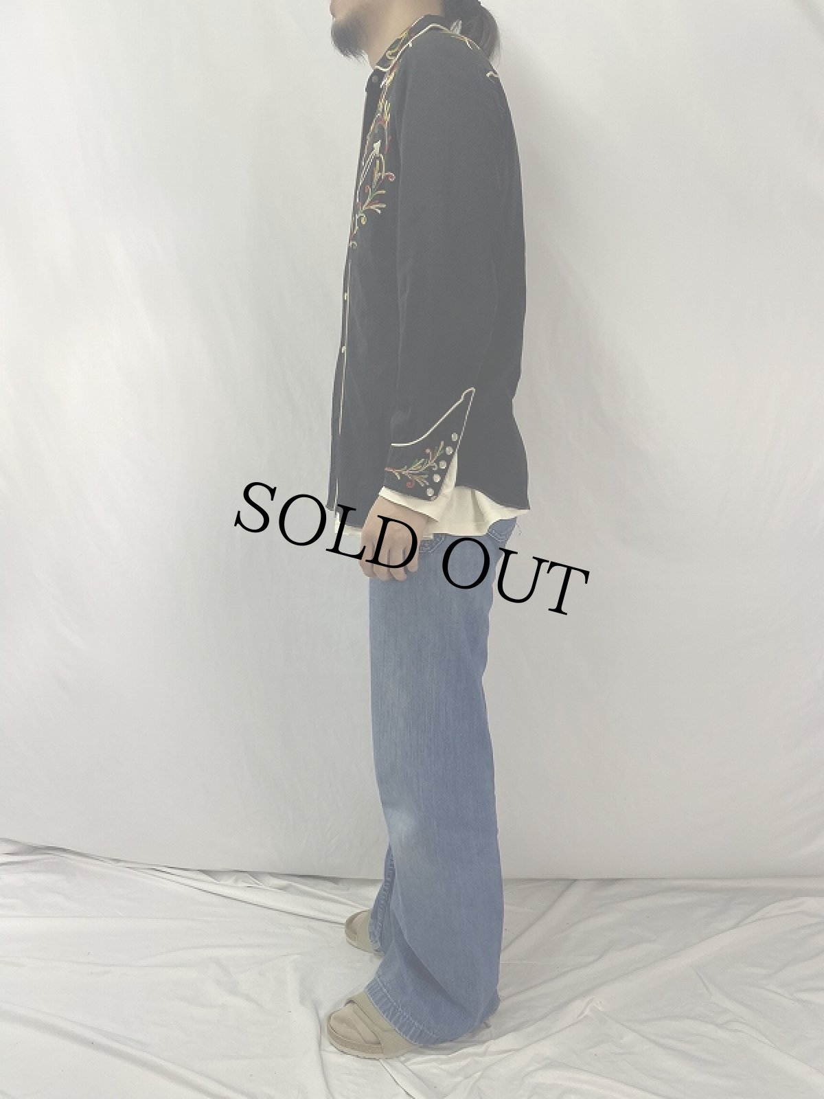 画像3: 60's H BAR C マルチカラー刺繍 レーヨンギャバ ウエスタンシャツ SIZE14 1/2 (3)