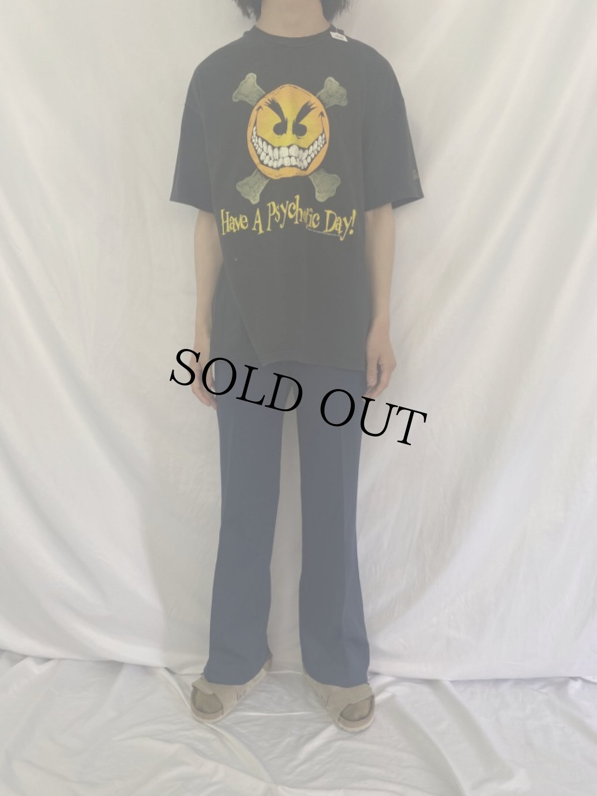 画像3: 90's chaos! comics SMILEY "Have a Psychotic Day" コミックプリントTシャツ XL (3)