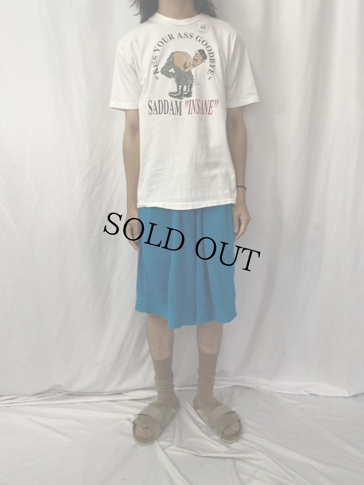 画像2: 90's USA製 "SADDAM !!INSANE!!" 政治風刺プリントTシャツ L (2)