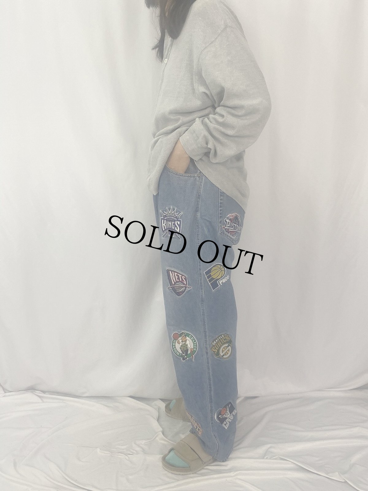 画像3: NBAチームロゴ 刺繍デニムパンツ W37 (3)
