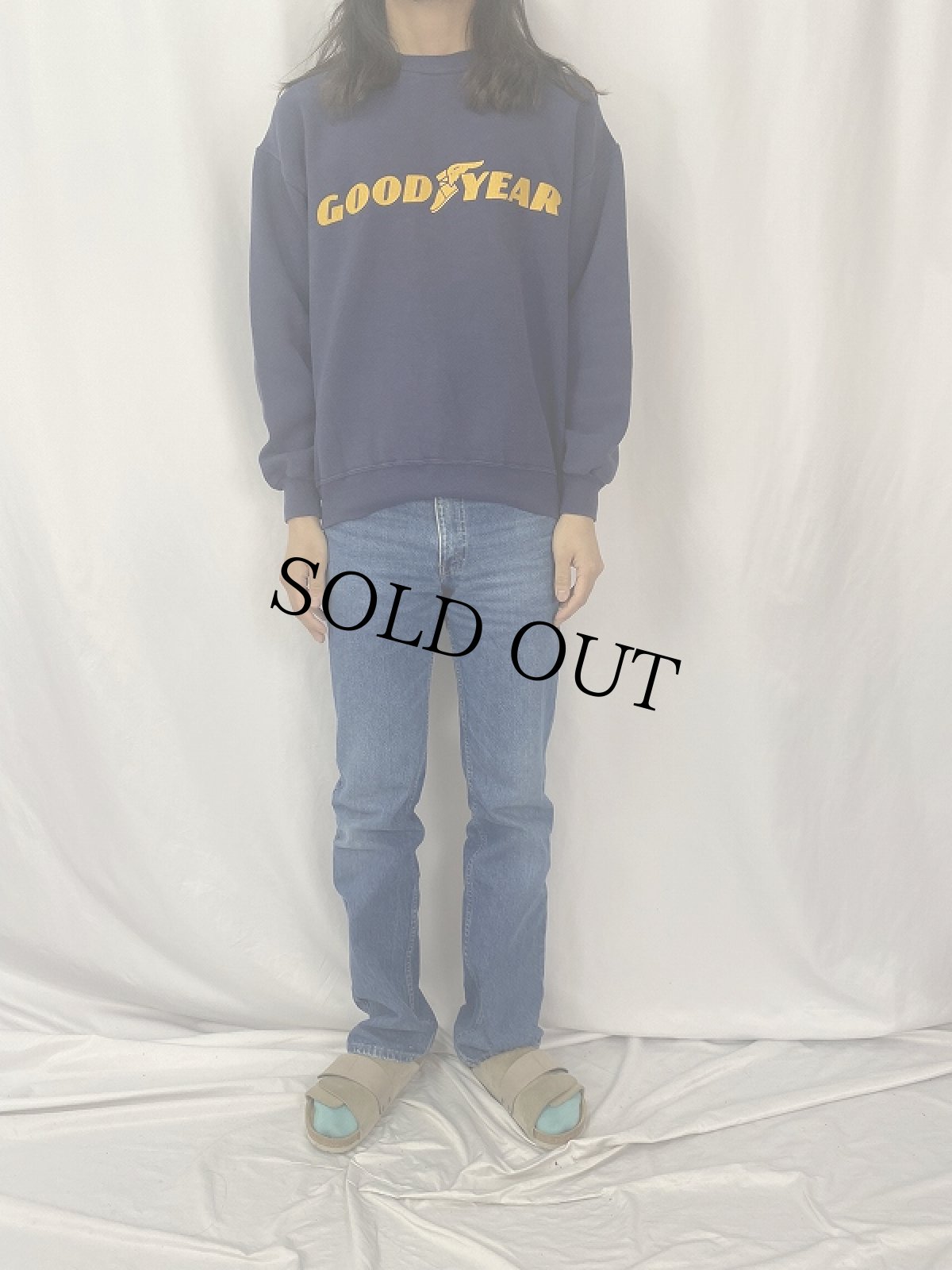 画像2: 90's GOOD YEAR USA製 ウイングフットプリントスウェット L (2)