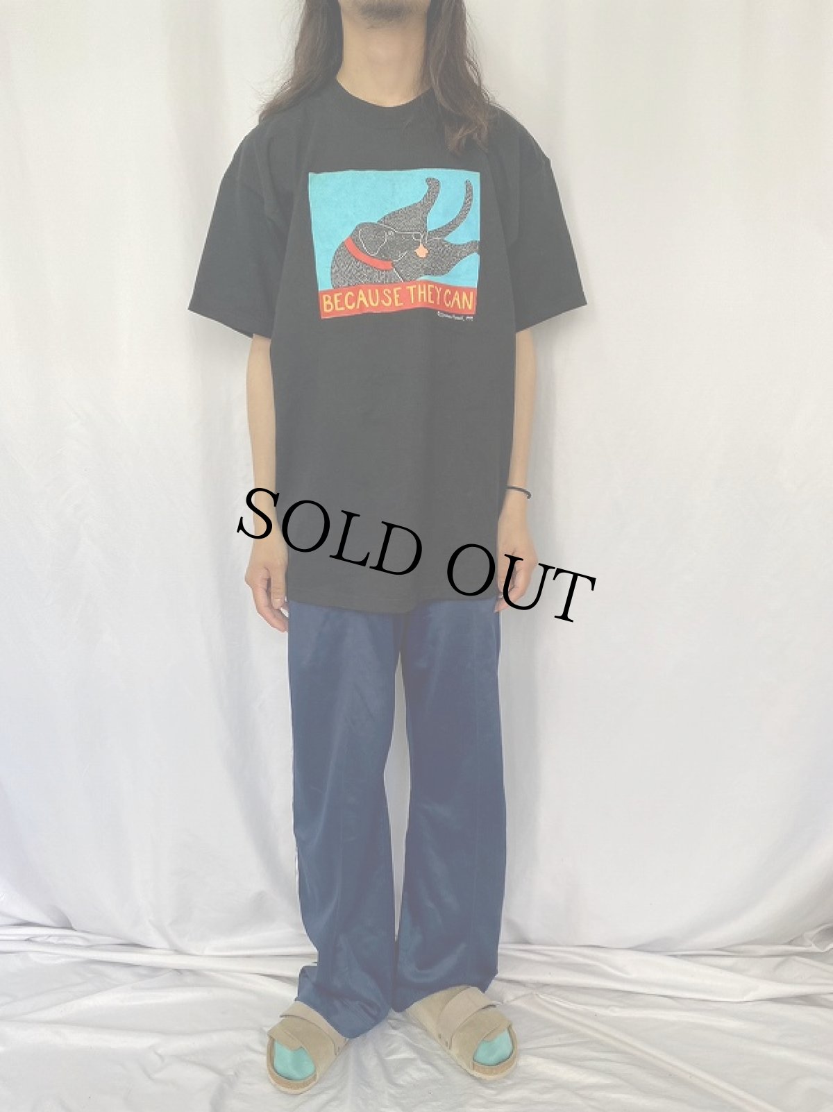 画像2: 90's Stephen Huneck "Because They Can" アートプリントTシャツ BLACK XL (2)