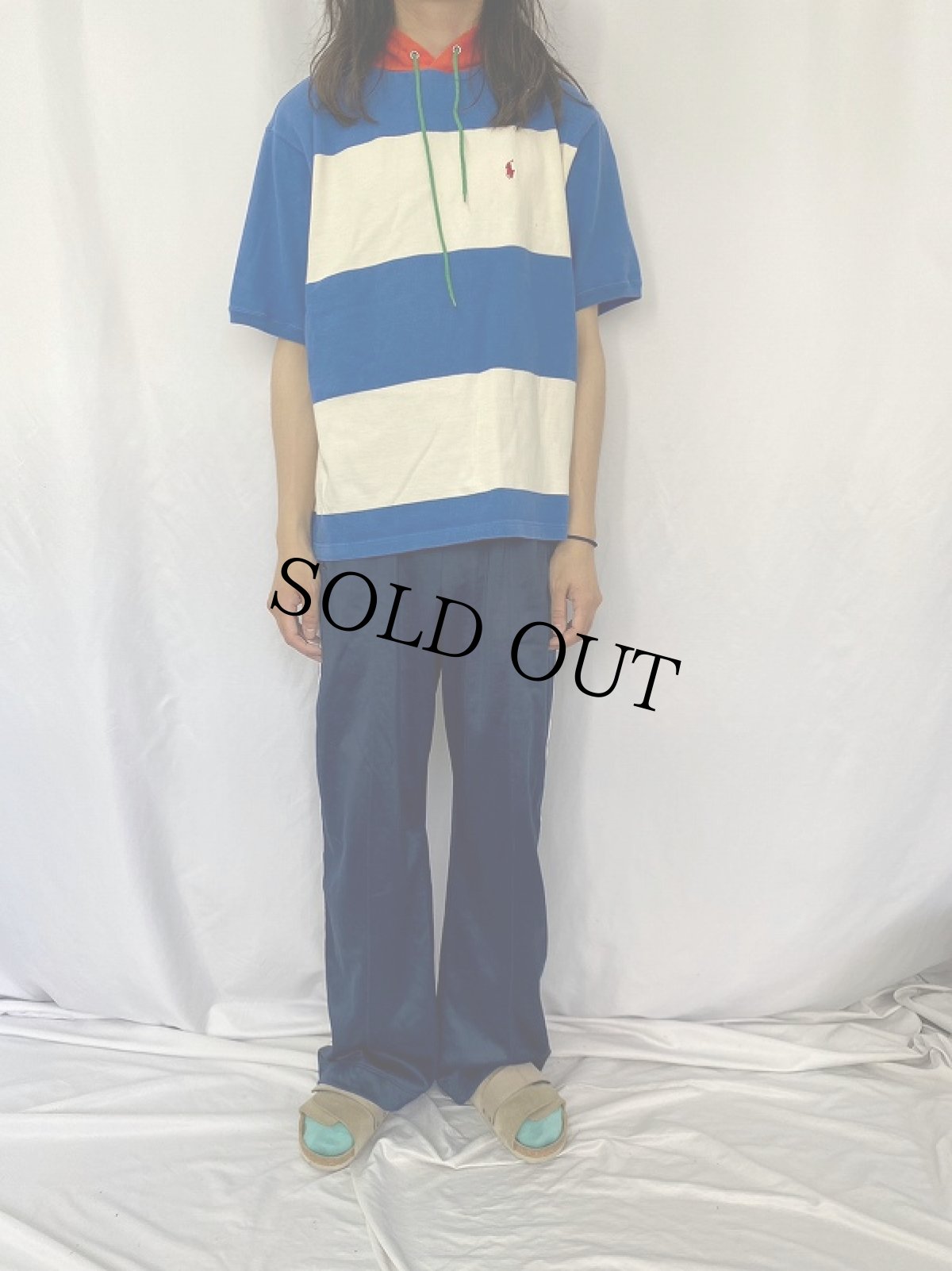 画像2: 90's POLO Ralph Lauren USA製 ボーダー柄 Tパーカー M (2)