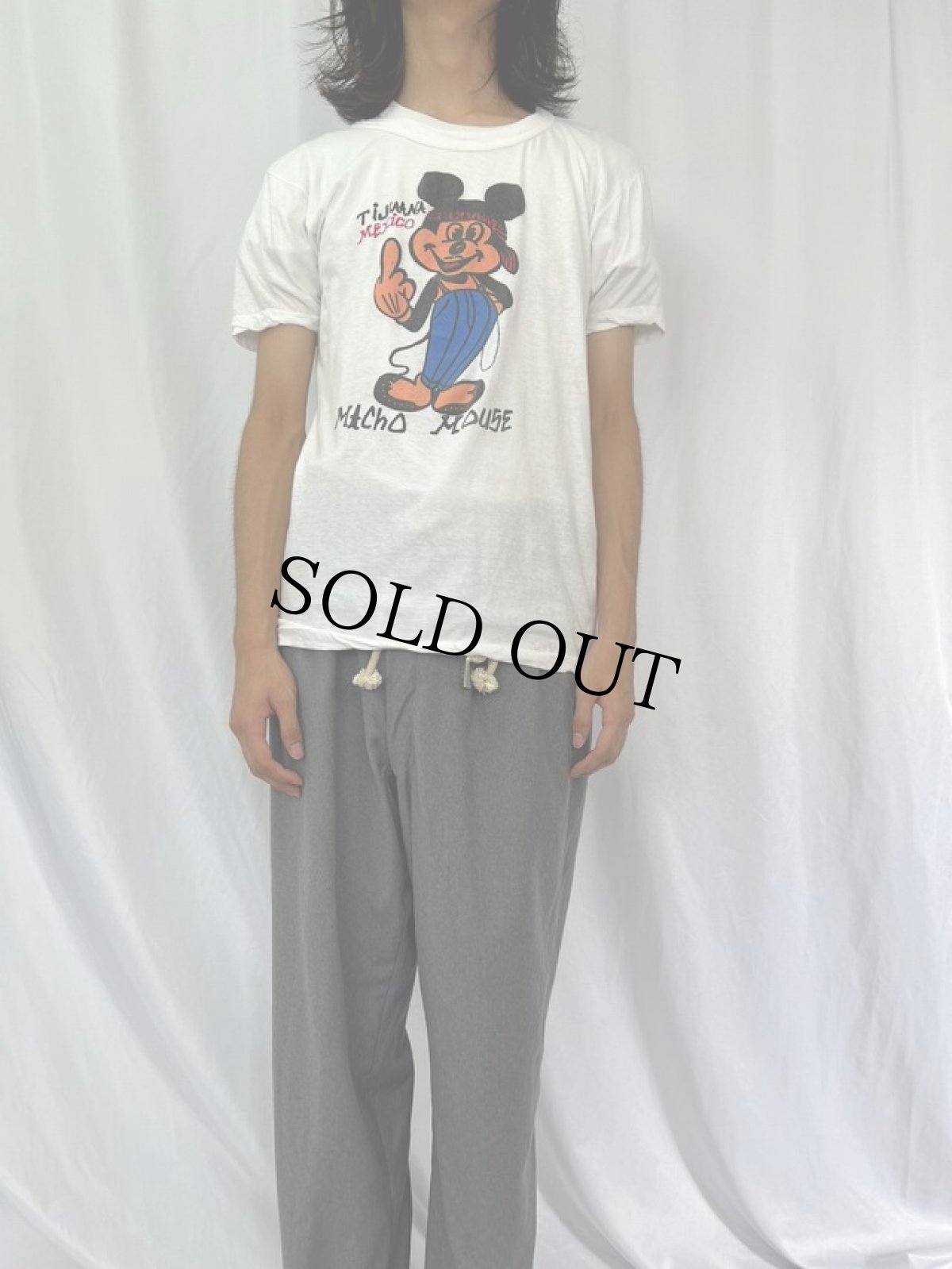 画像2: 70's "MACHO MOUSE" パロディキャラクタープリントTシャツ XXL (2)