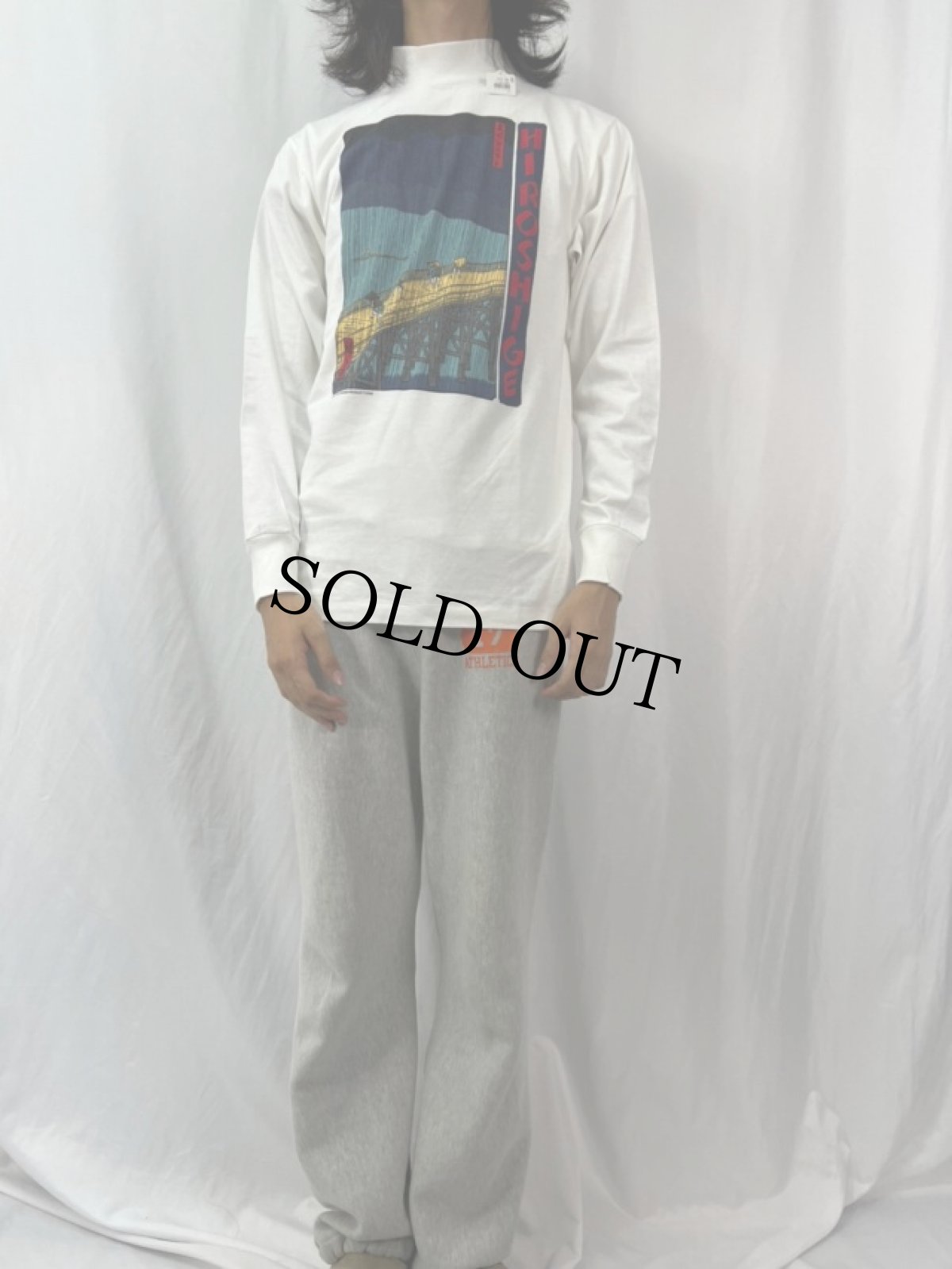 画像2: 80's 歌川広重 USA製 "名所江戸百景 大はしあたけの夕立" 浮世絵プリントモックネックロンT M DEADSTOCK (2)