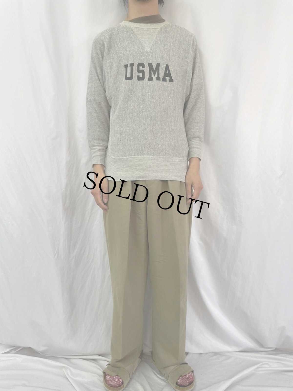 画像2: 70's Champion 青単色タグ REVERSE WEAVE USA製 "USMA" 前V プリントスウェット M (2)