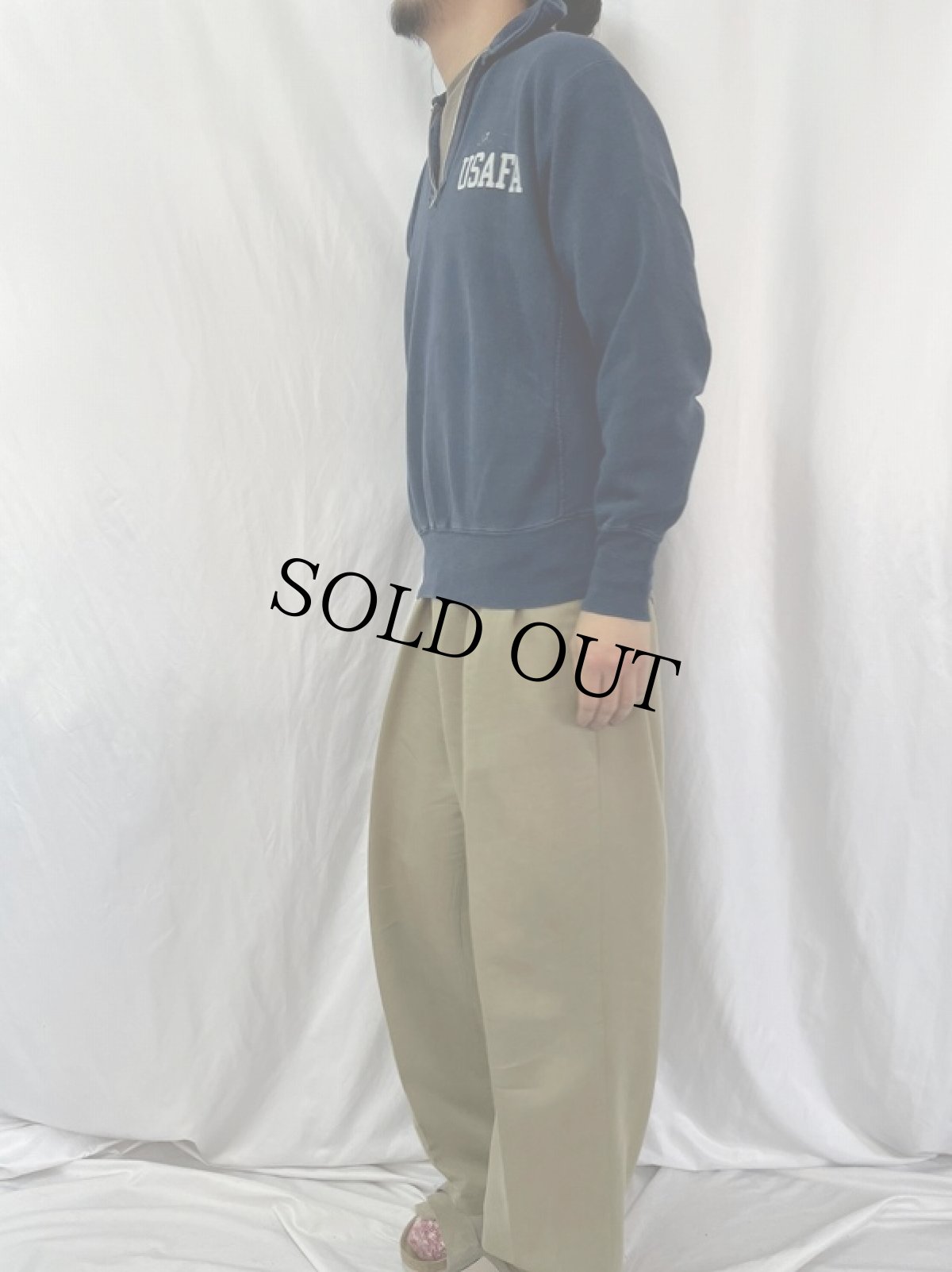 画像3: 70's Champion 単色タグ(最初期) REVERSE WEAVE USA製 "USAFA" 襟付き プリントハーフジップスウェット M (3)