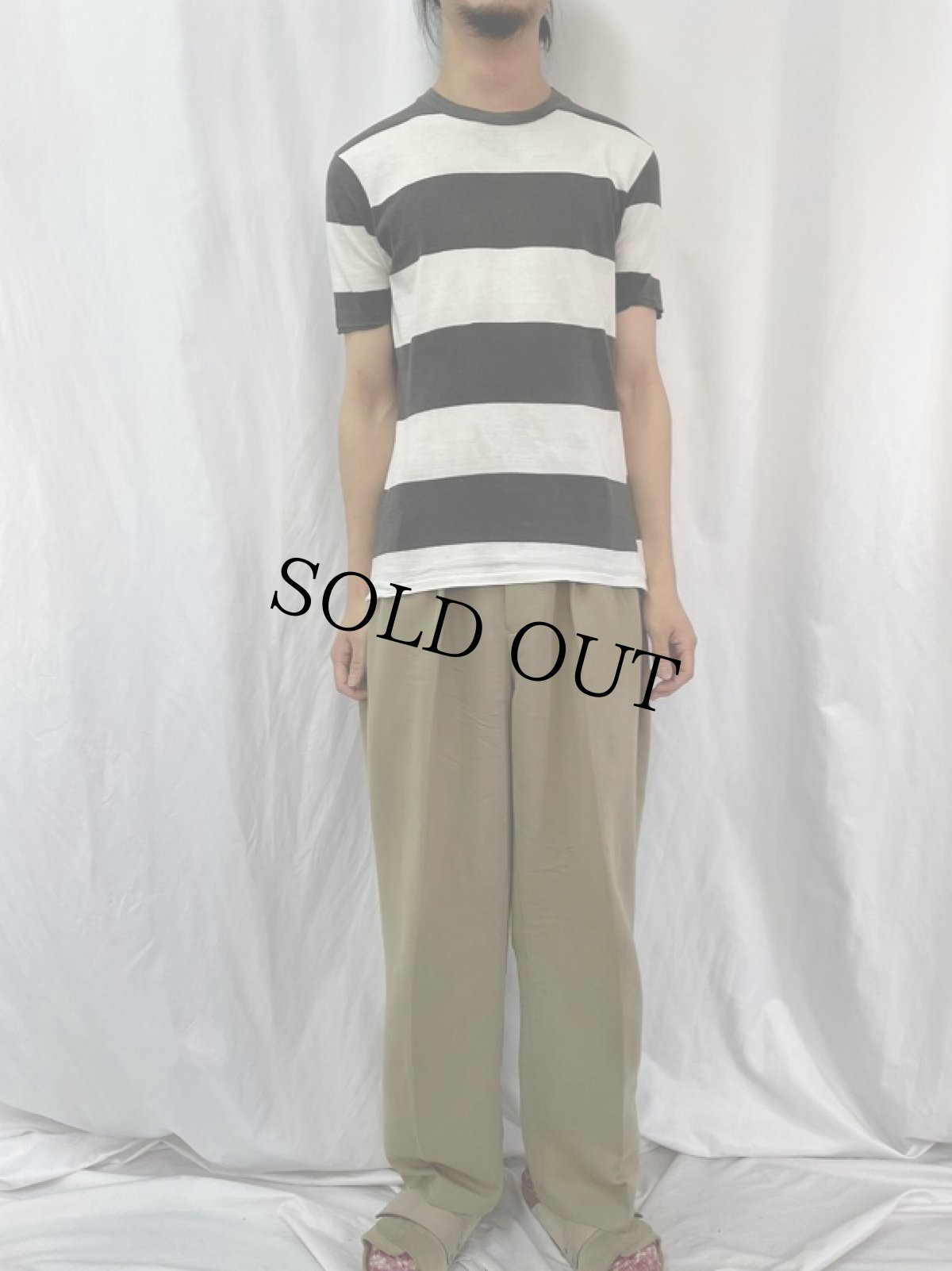 画像2: 60's ファットボーダー柄 コットンTシャツ BLACK×WHITE (2)