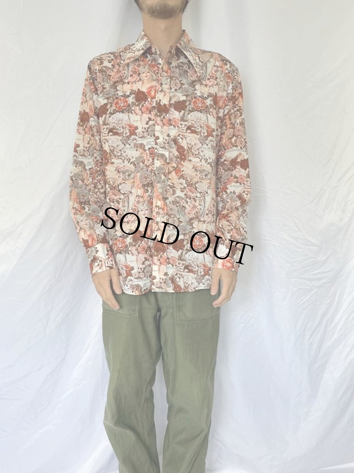 画像2: 70's Chemise Et Cie×PLAYBOY 女性プリント 総柄ポリシャツ (2)