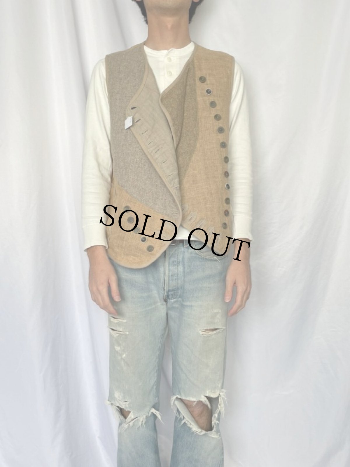 画像2: KAPITAL リネン×ウール 切り替えベスト (2)