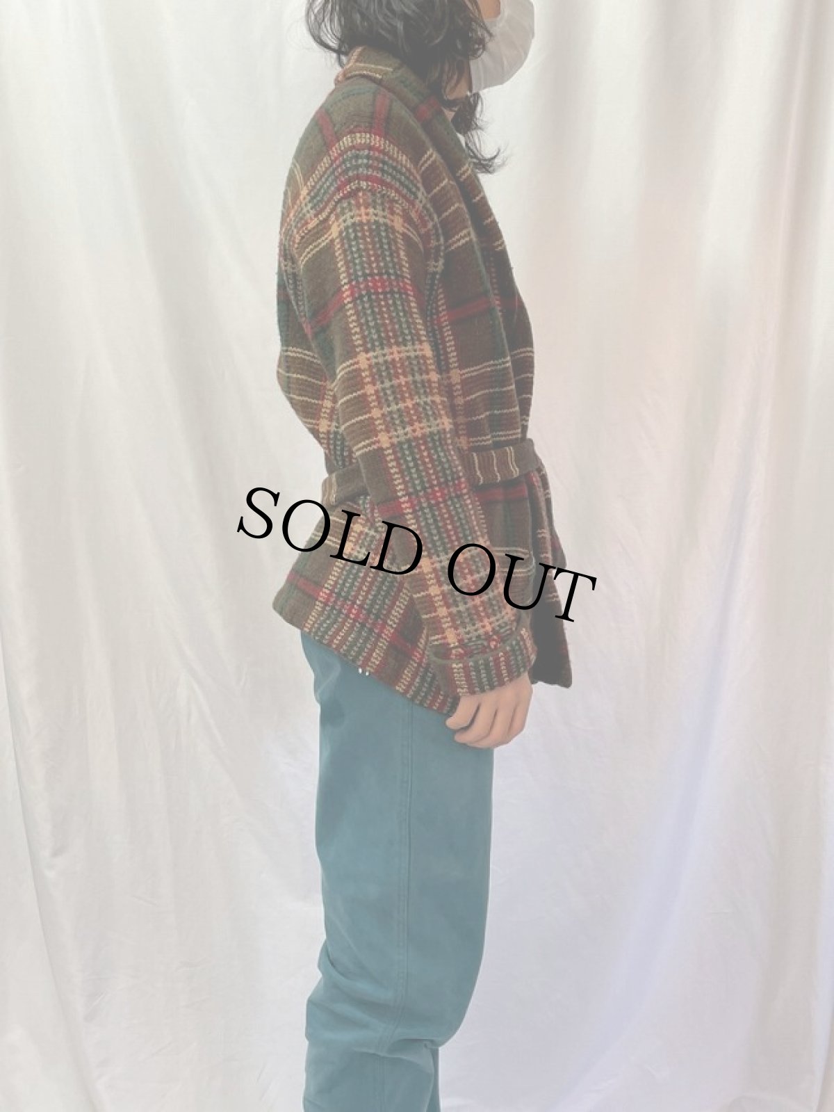 画像3: 90's Exclusive Hand Knit For "Laueren" チェック柄 ウールニットガウン S (3)