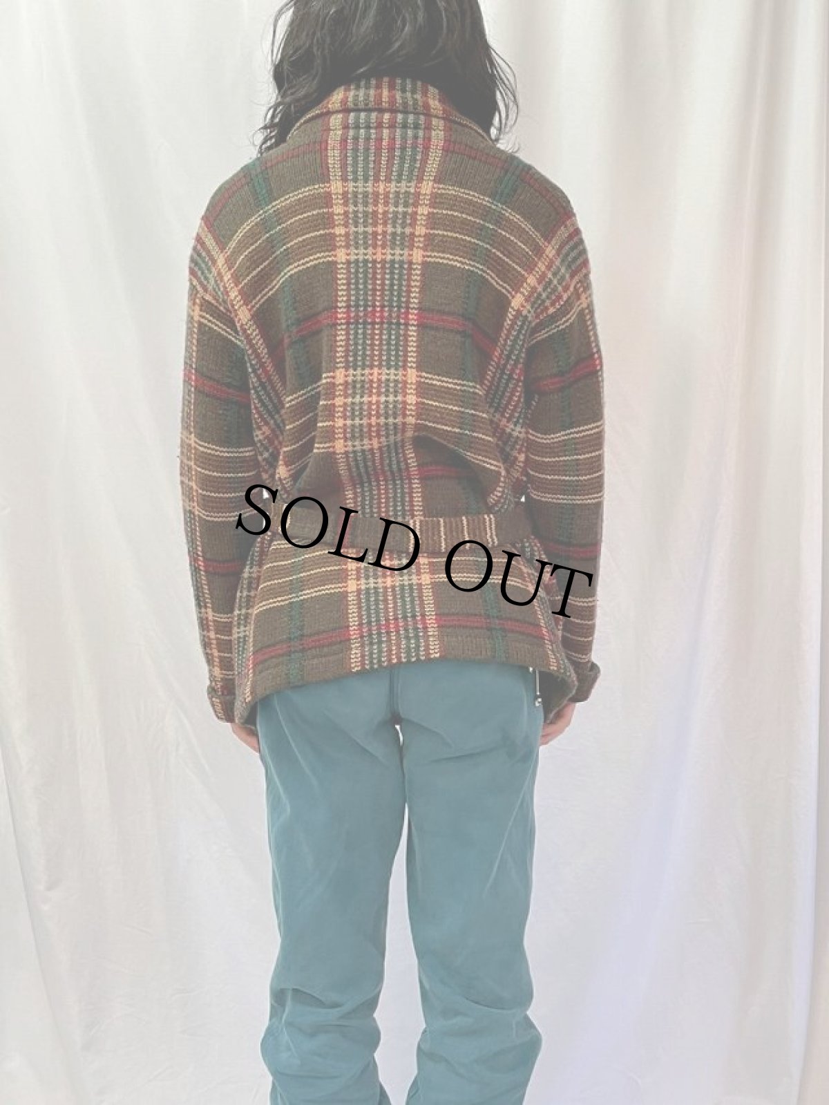 画像4: 90's Exclusive Hand Knit For "Laueren" チェック柄 ウールニットガウン S (4)