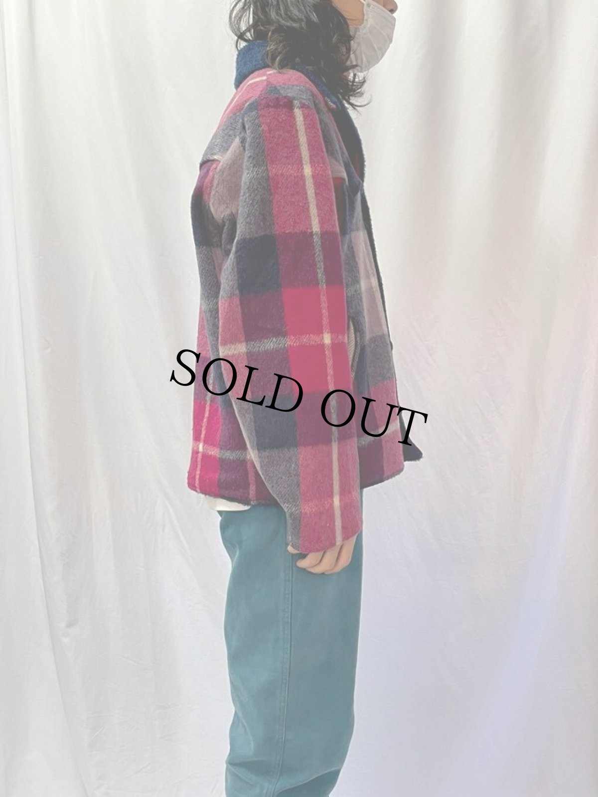 画像3: 70's チェック柄 ウールボア ウエスタンジャケット (3)