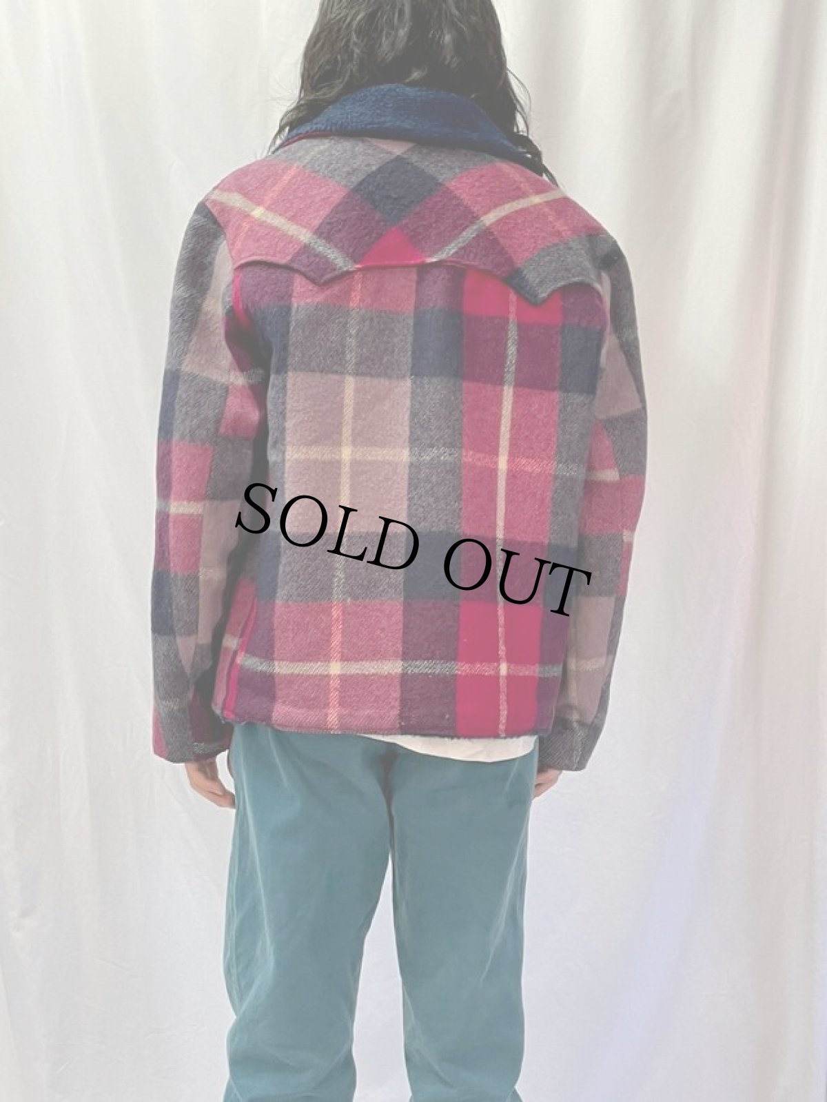 画像4: 70's チェック柄 ウールボア ウエスタンジャケット (4)