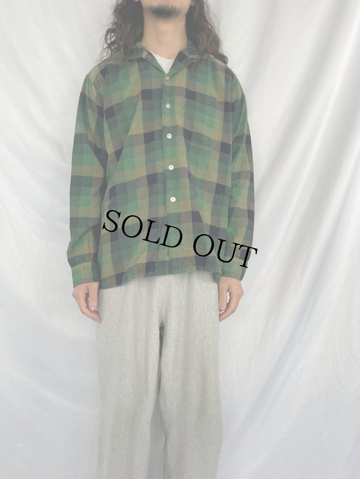 画像2: 60〜70's HIGBEE'S USA製 プリントネルオープンカラーシャツ L (2)