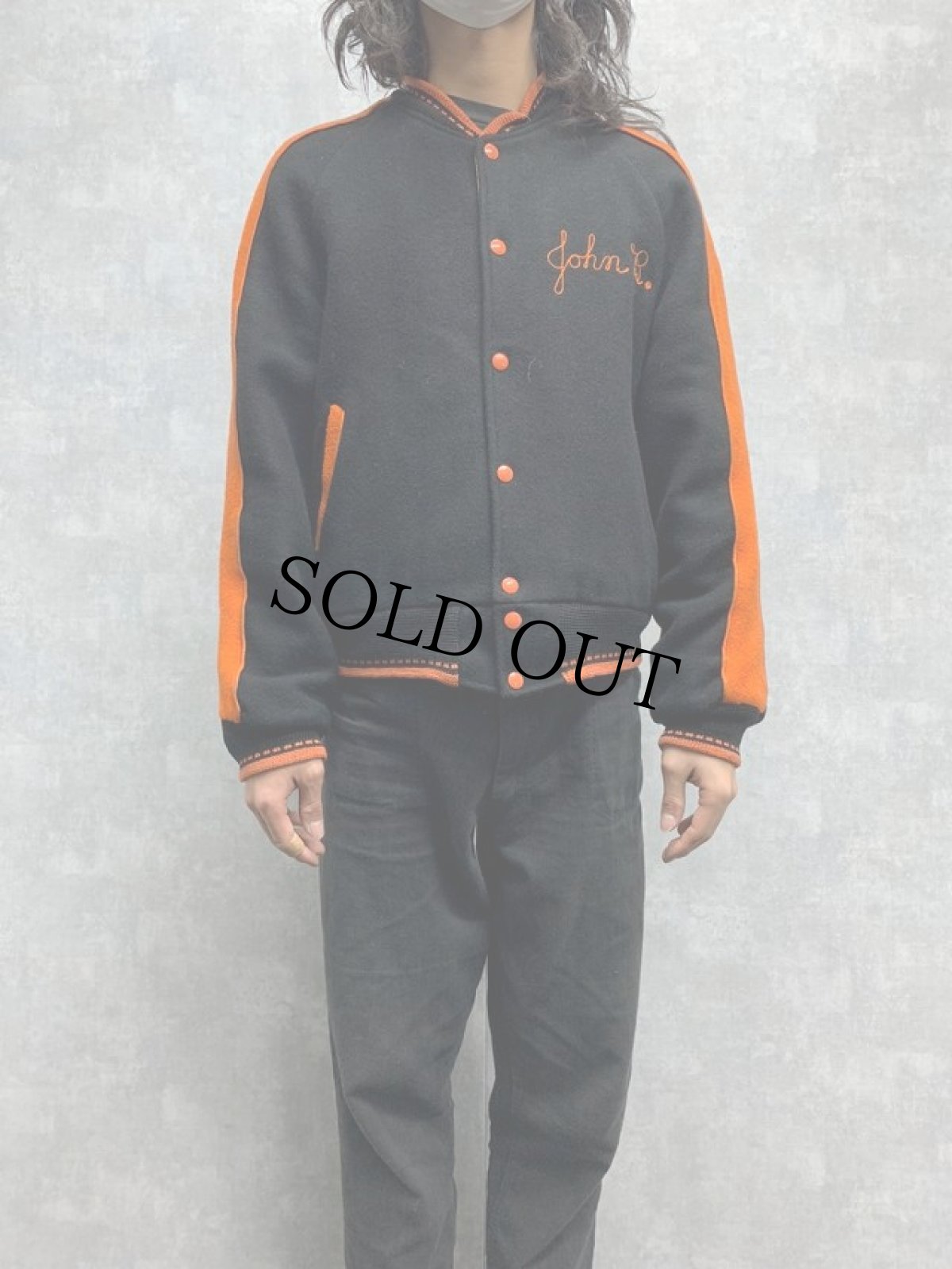 画像2: 50's チェーン刺繍 メルトン×サテン リバーシブルスタジャン (2)