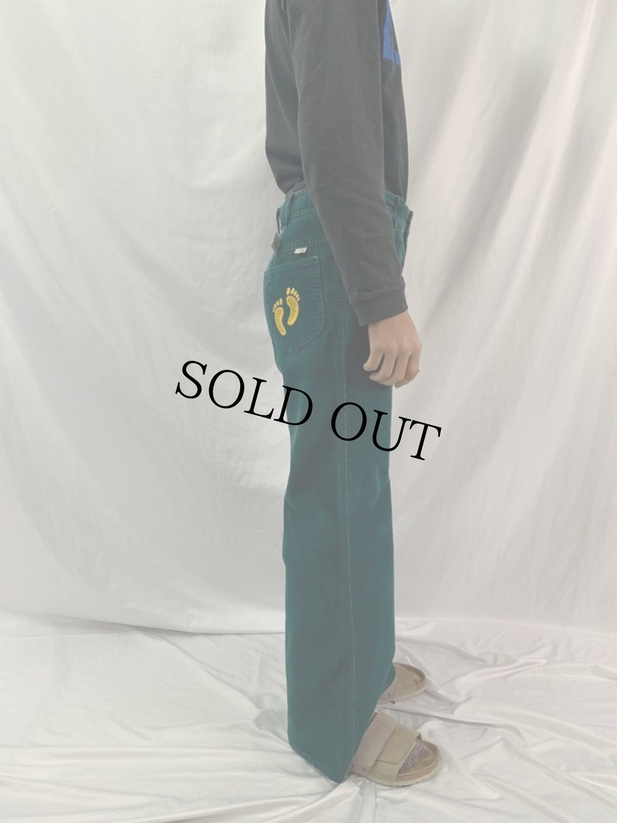 画像4: 70's HANG TEN ロゴ刺繍 コーデュロイフレアパンツ W30 (4)