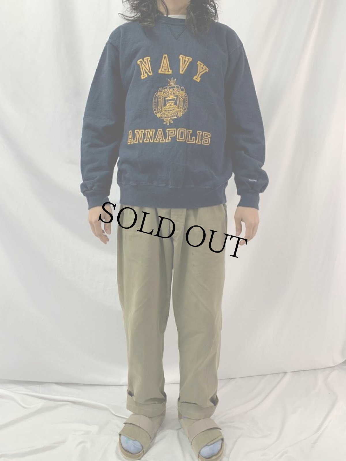 画像2: 90's Champion USA製 "NAVY ANNAPOLIS" 前V プリントスウェット XL (2)