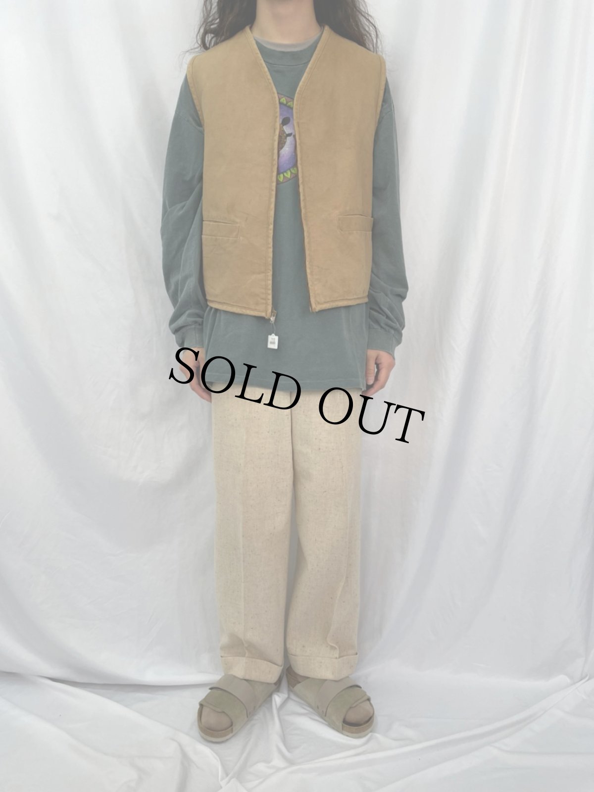 画像2: 70's Carhartt プリントタグ ボアライナー ダックベスト XL (2)