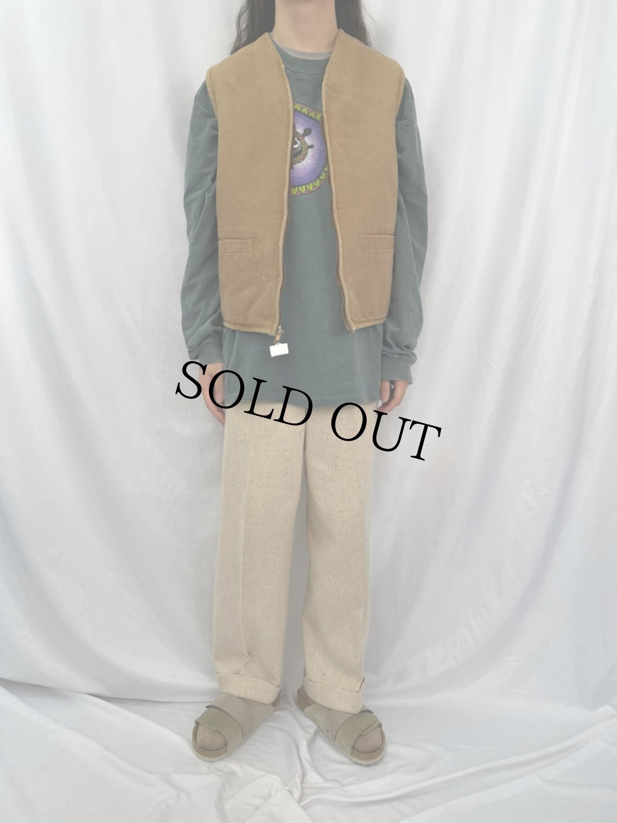 画像2: 70's Carhartt プリントタグ ボアライナー ダックベスト M (2)