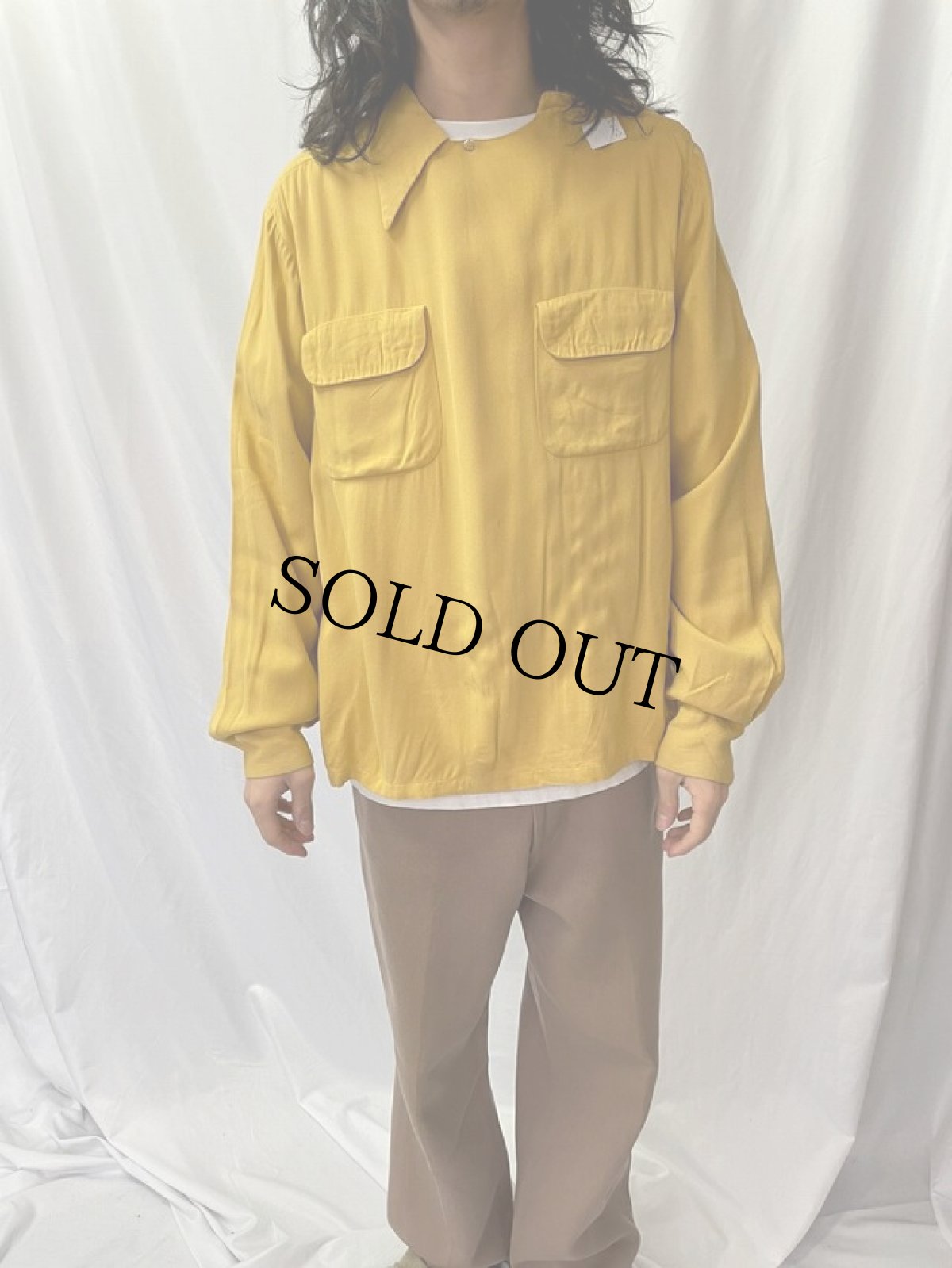 画像2: 40〜50's  Wally Riggs デザインジップ レーヨンシャツ L (2)