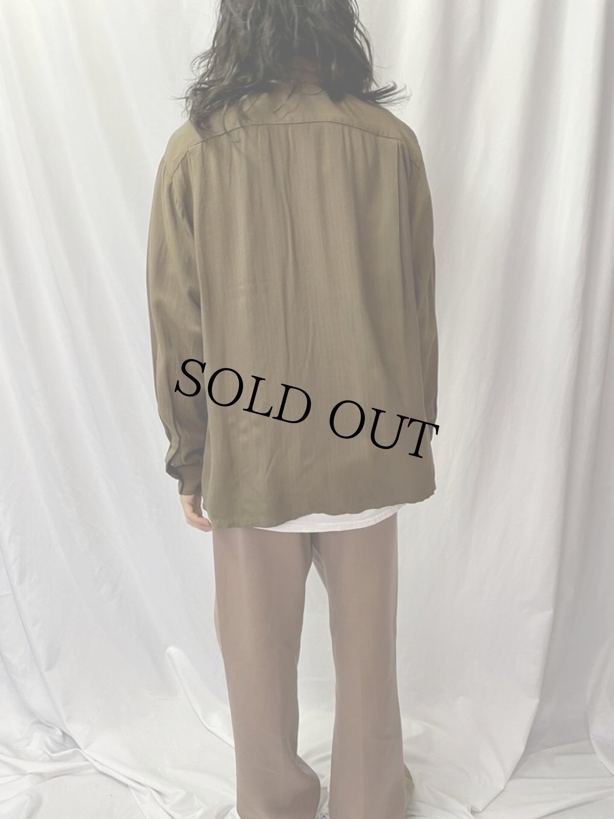 画像4: 60's Da Vinci ストライプ柄×玉虫 レーヨンオープンカラーシャツ (4)