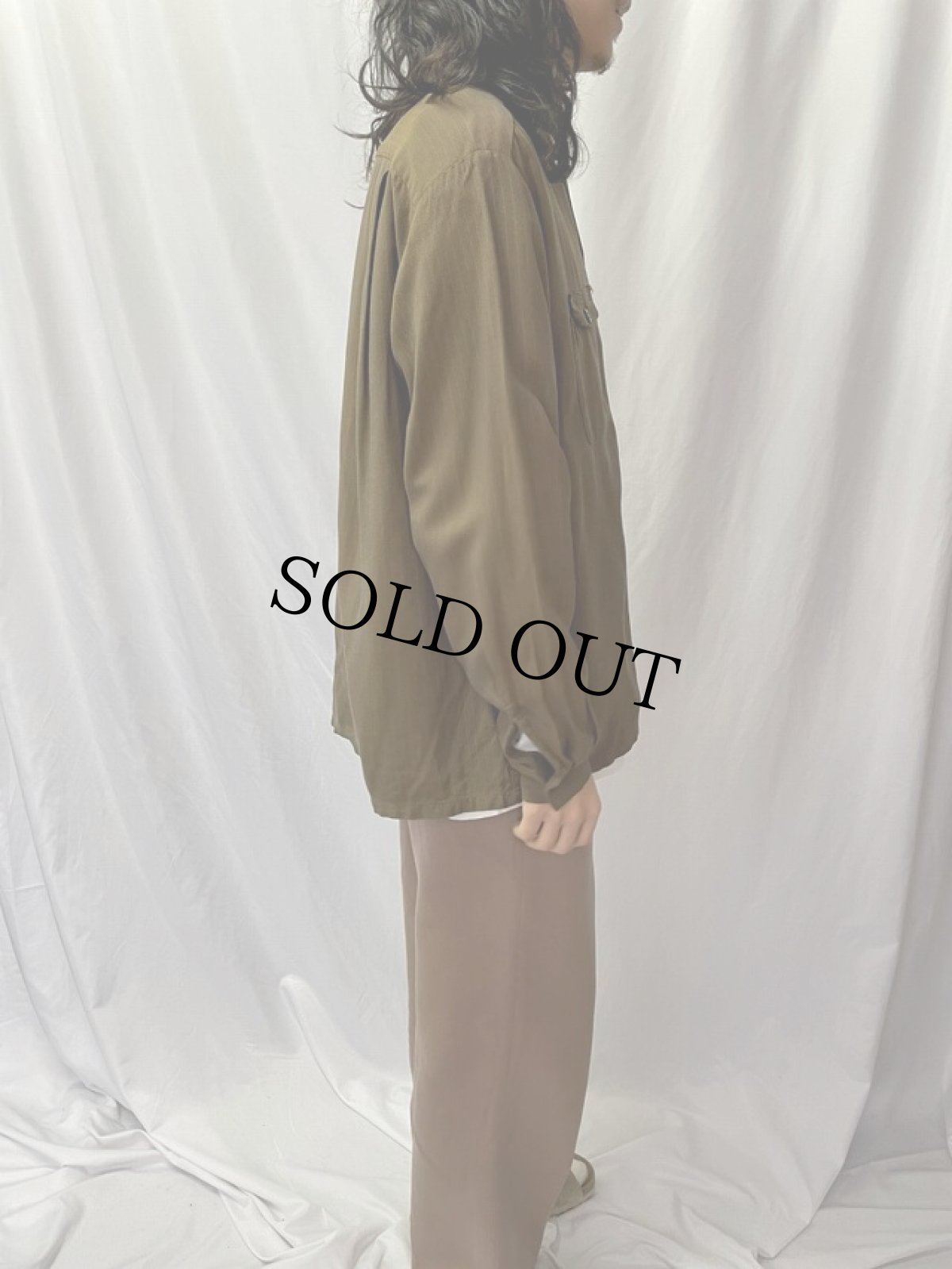 画像3: 60's Da Vinci ストライプ柄×玉虫 レーヨンオープンカラーシャツ (3)