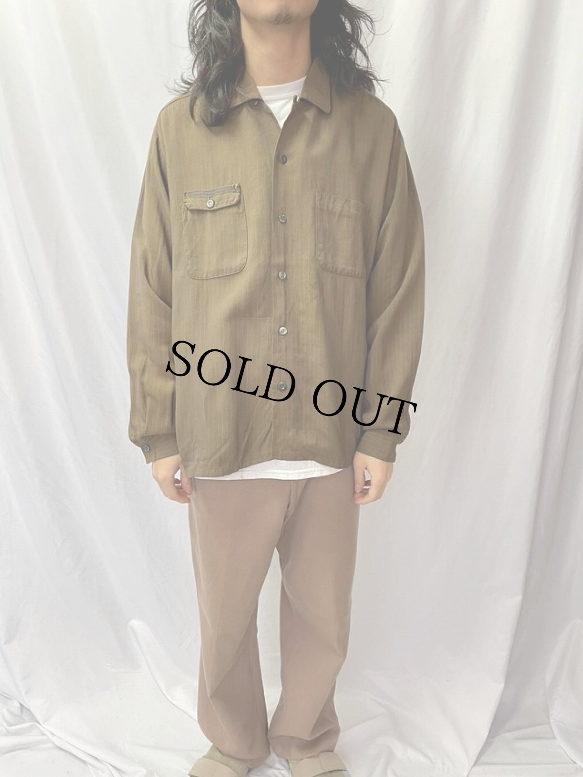 画像2: 60's Da Vinci ストライプ柄×玉虫 レーヨンオープンカラーシャツ (2)