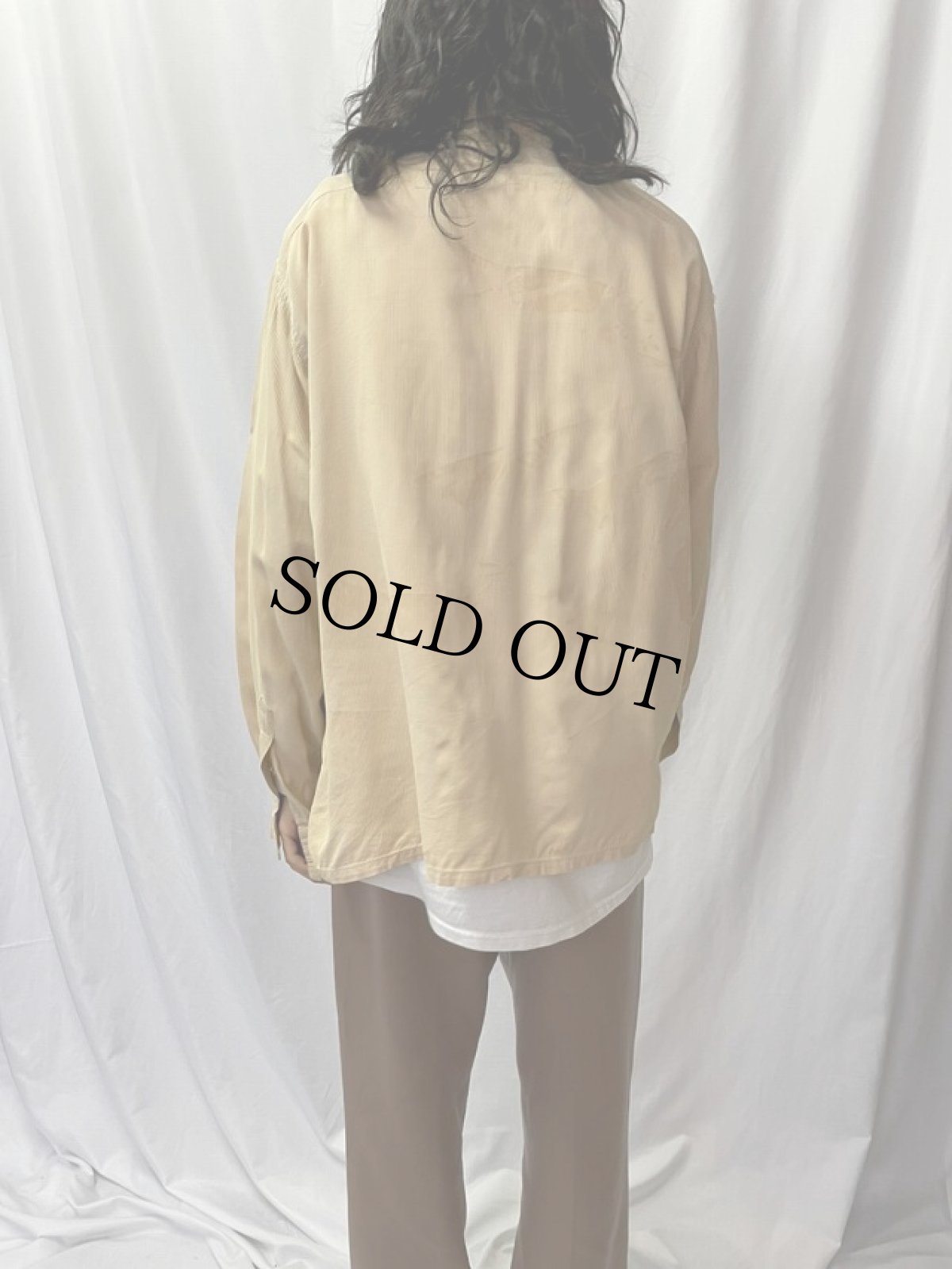 画像4: 50's Belmont ストライプ柄織り レーヨンオープンカラーシャツ XL (4)